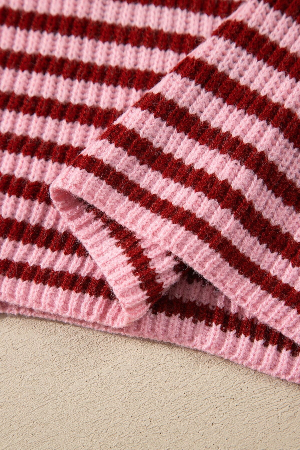 Red Stripe Striped High Neck Zip-up Sweater Long Sleeve Casual Fit Drop Shoulder Open Front Cardigan