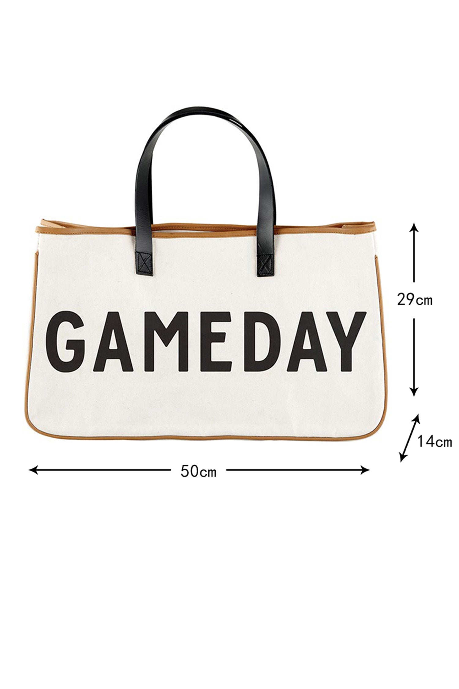 Beige Contrast Handle Leather Trim Canvas GAMEDAY Tote Bag