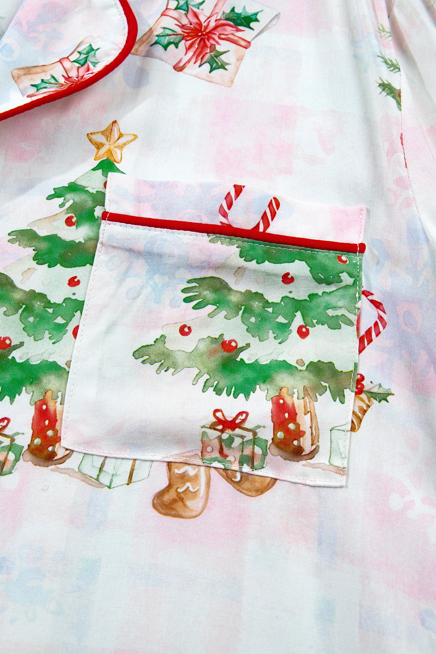 Pink Abstract Christmas Print Long Sleeve Two Piece Shift Lounge Set