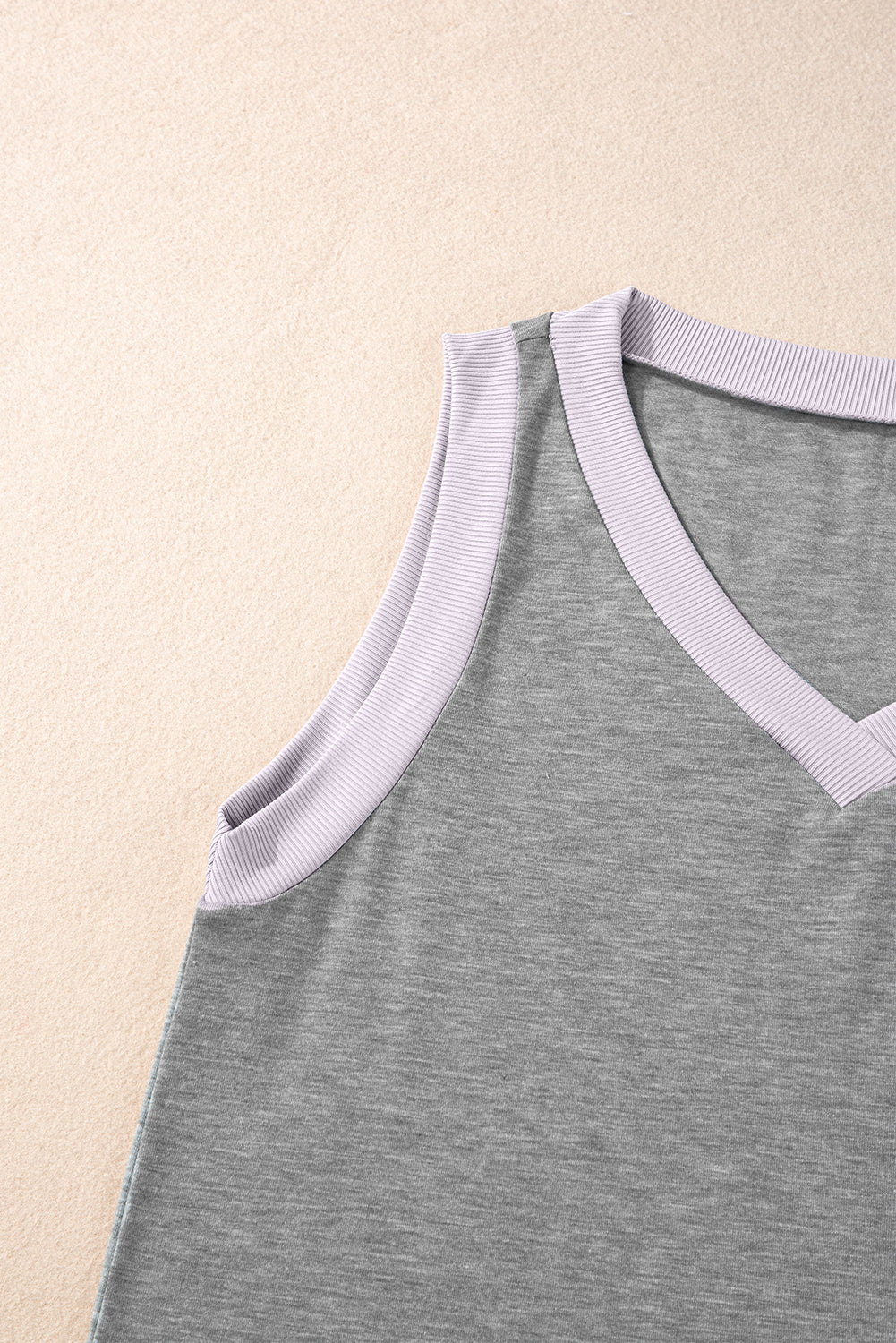 Gray Ribbed V Neck Tank
