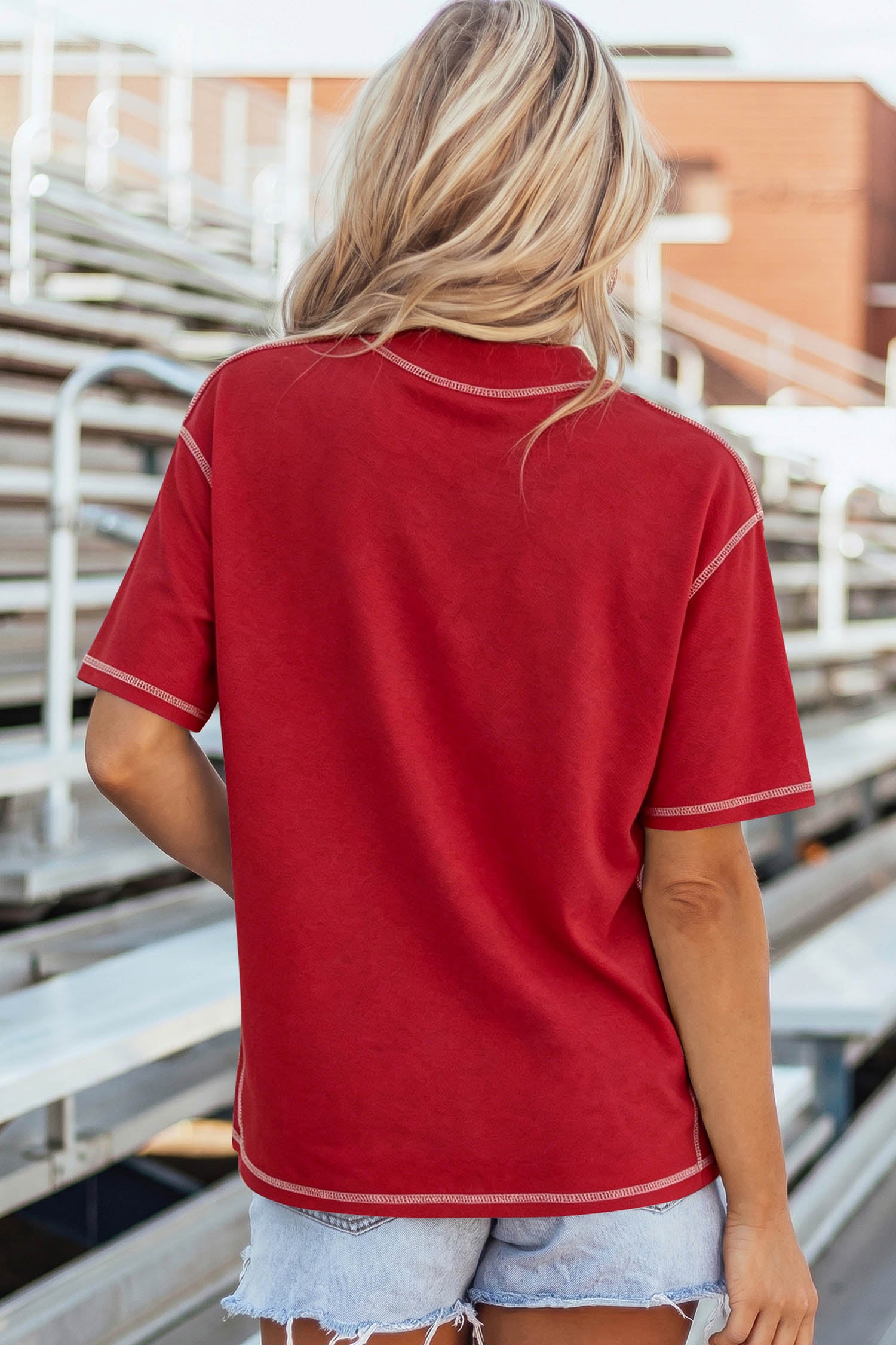 Racing Red GEORGIA/ GA Double Side Printed High Neck Reversible Tee