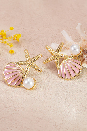 Pink Shell Pearl Starfish Boho Vacation Earrings