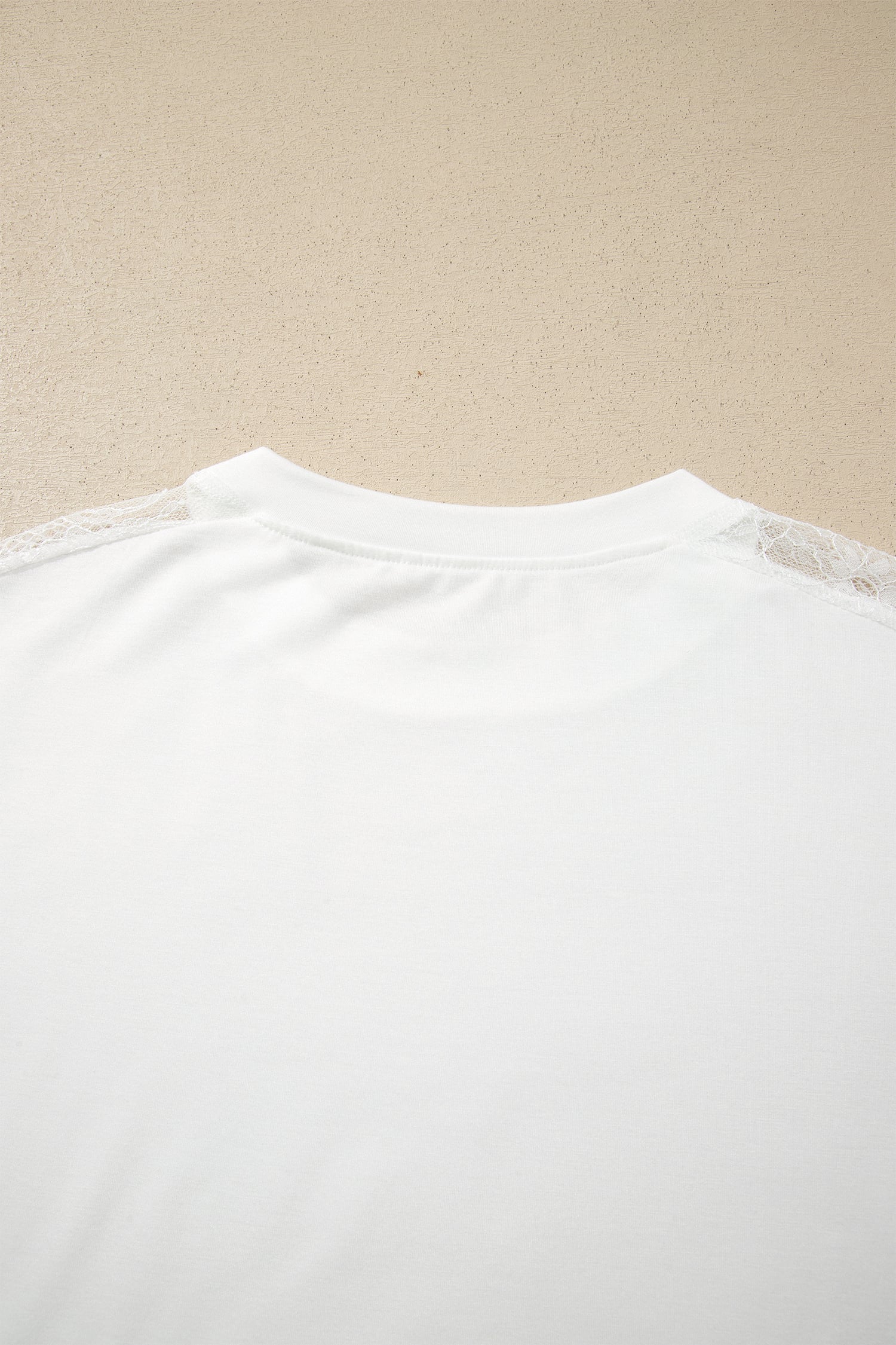 White Lace Patchwork Round Neck Long Sleeve Top