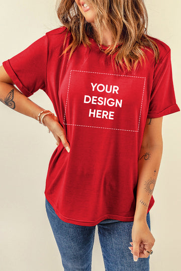 Red Casual Plain Crew Neck Tee