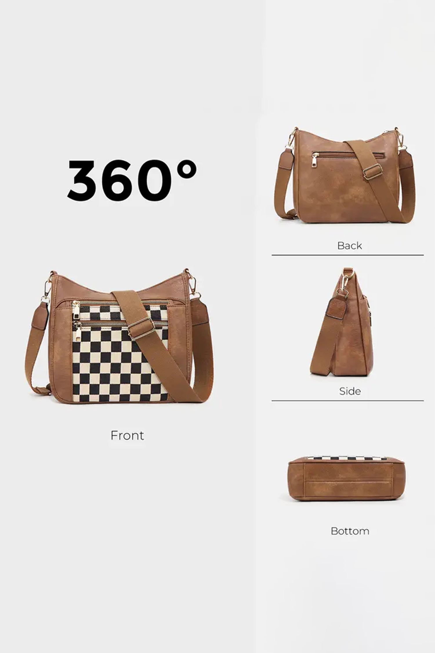 Chestnut Checkered Patchwork Single Shoulder PU Leather Bag