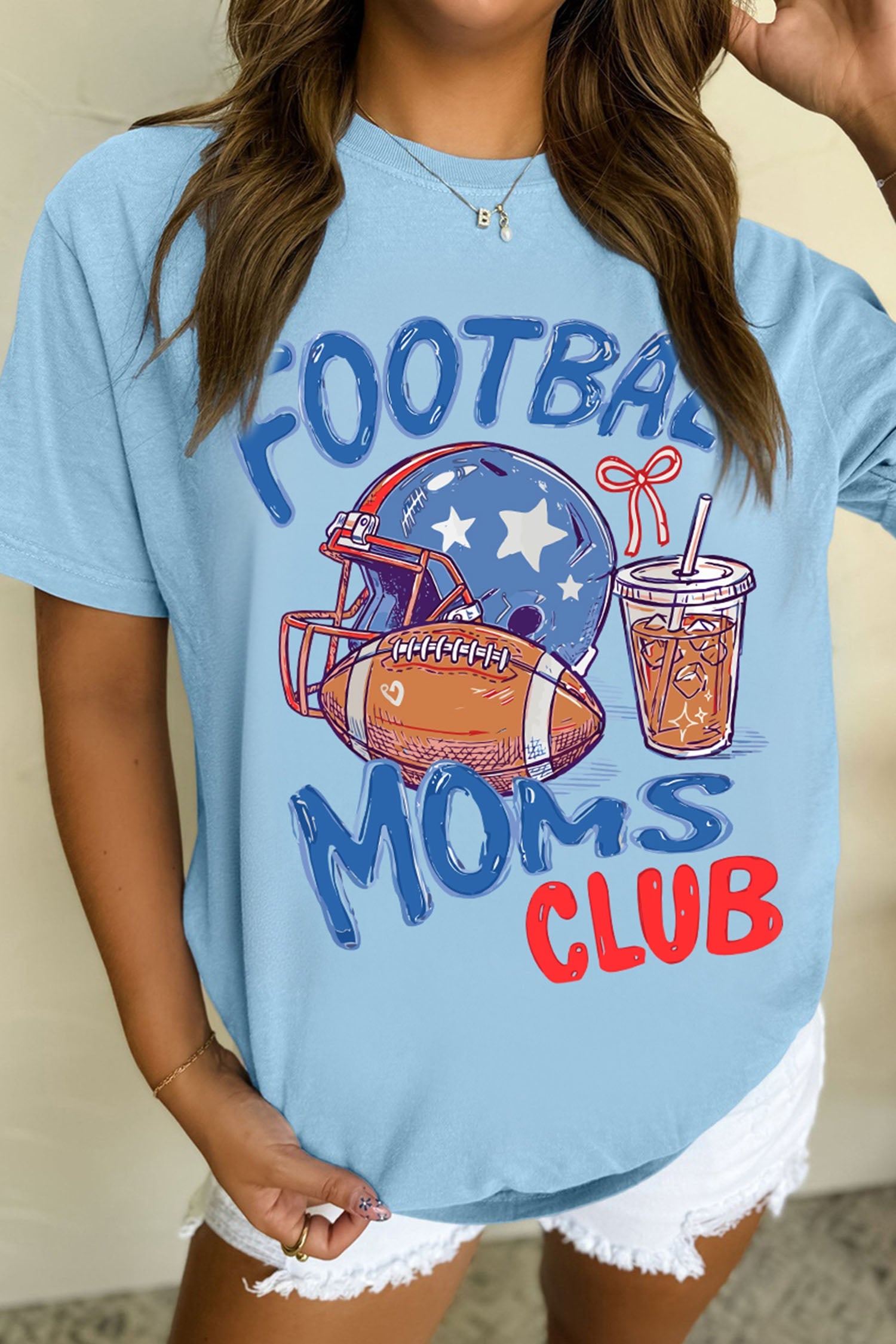 Light Blue FOOTBALL MOMS CLUB Game Day Graphic T Shirt