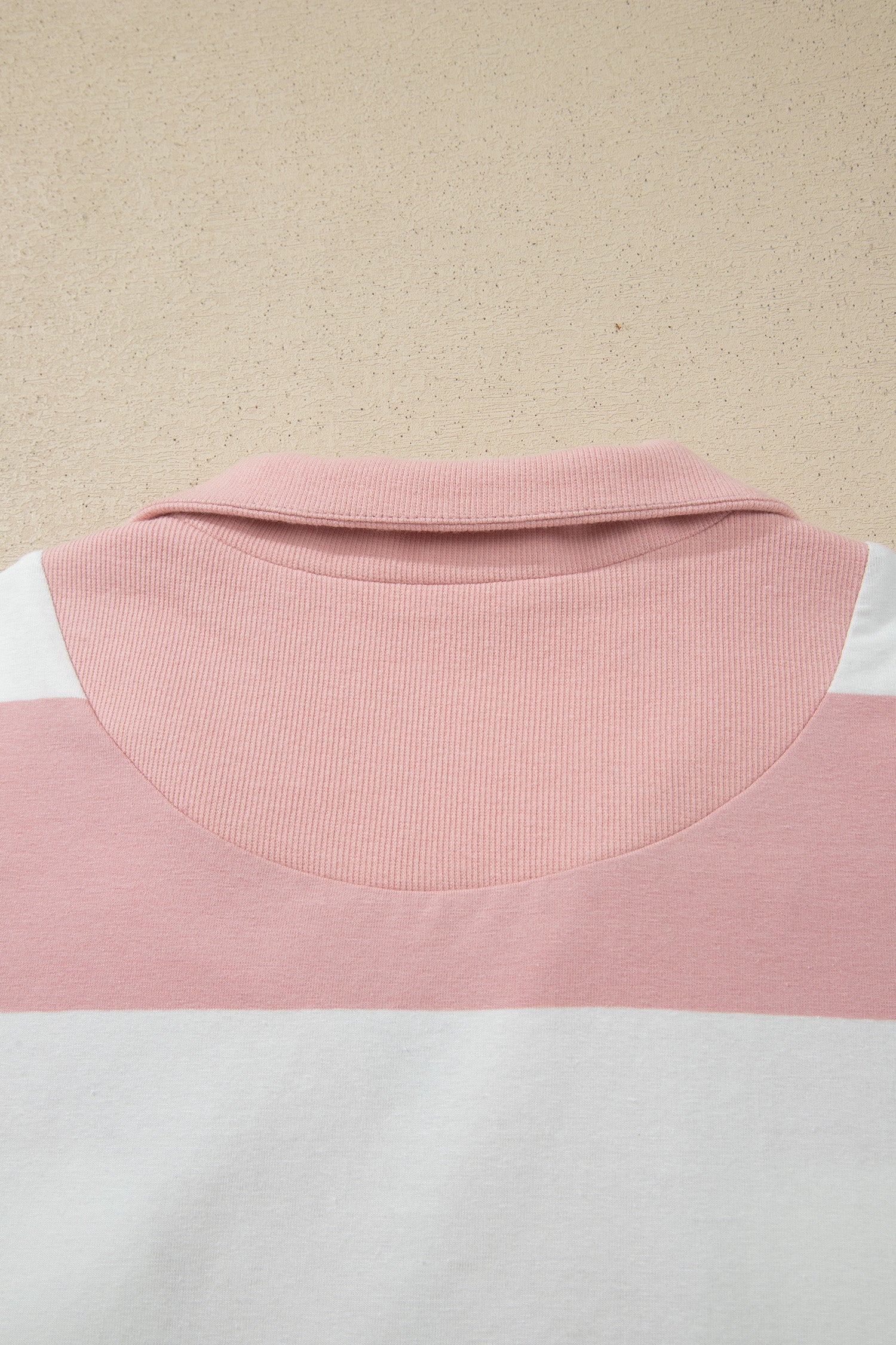 Pink Stripe Half Zip Bracelet Sleeve Top Casual Short Set