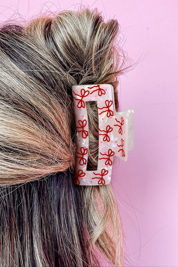 Racing Red Bow Knot Print Cut Out Square Hair Claw Clip