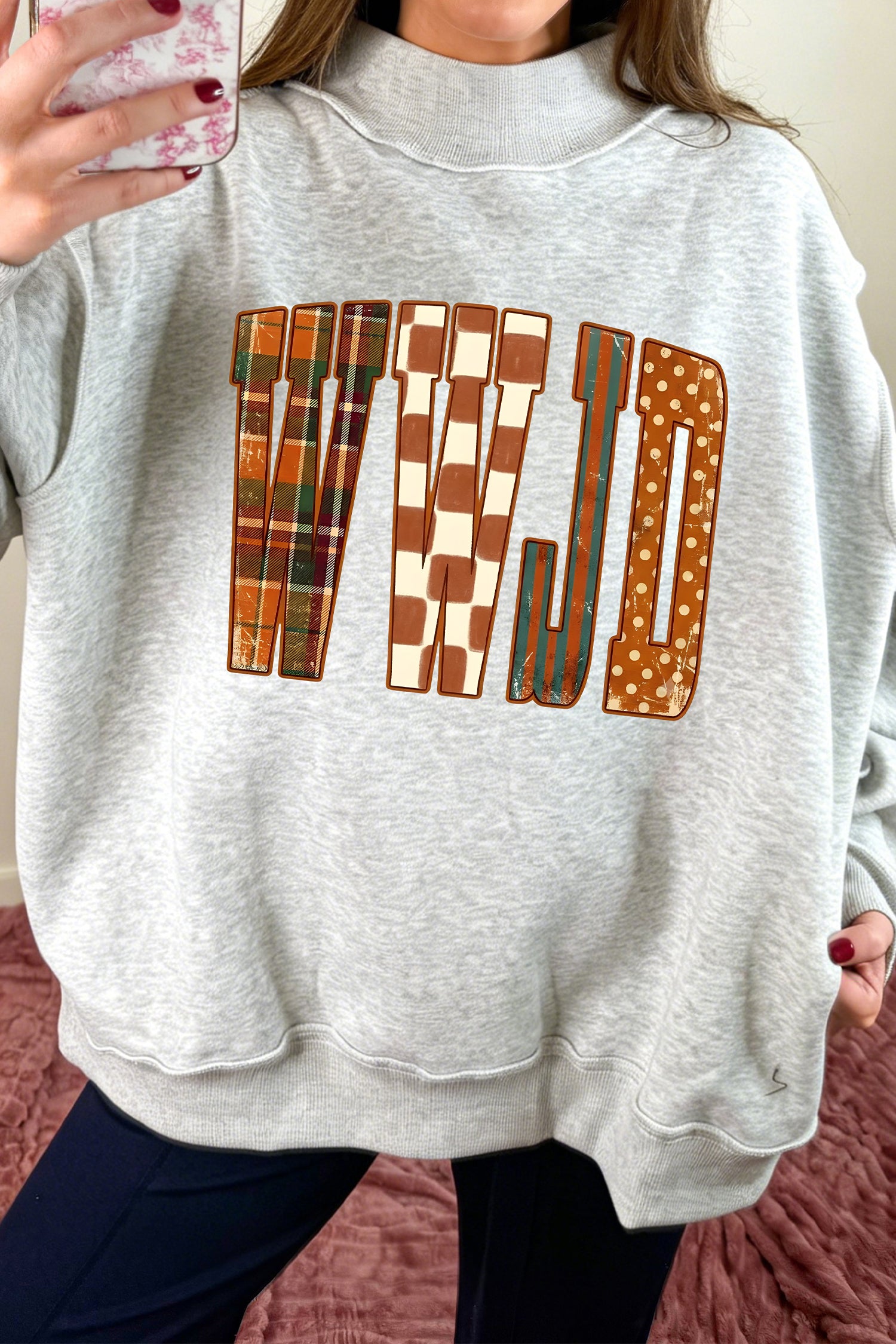 Light Grey WWJD Graphic Mock Neck Oversized Sweatshirt
