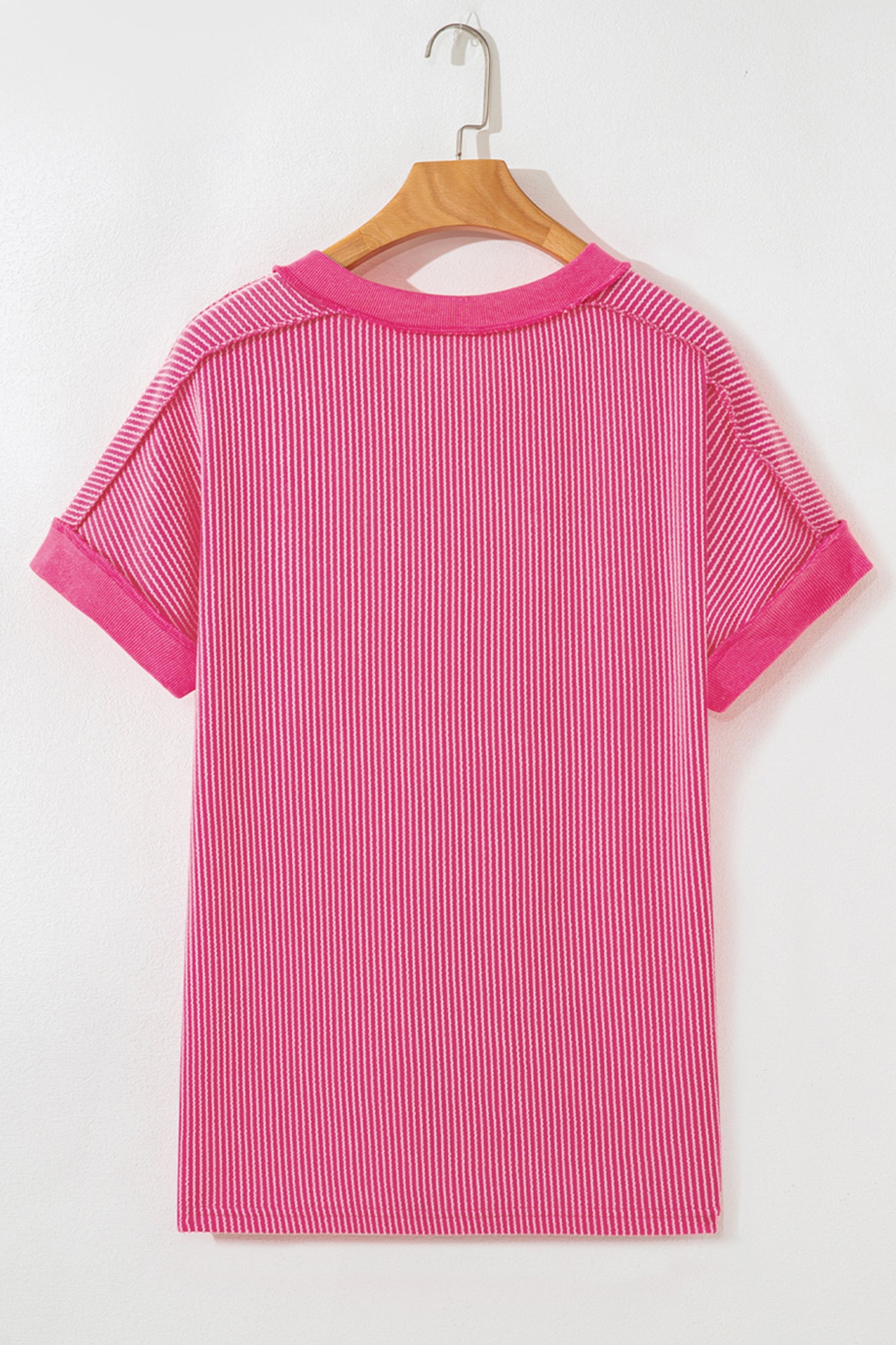 Rose Red Twisted Rib Sequin Patriotic Balloon Dog V Neck Tee