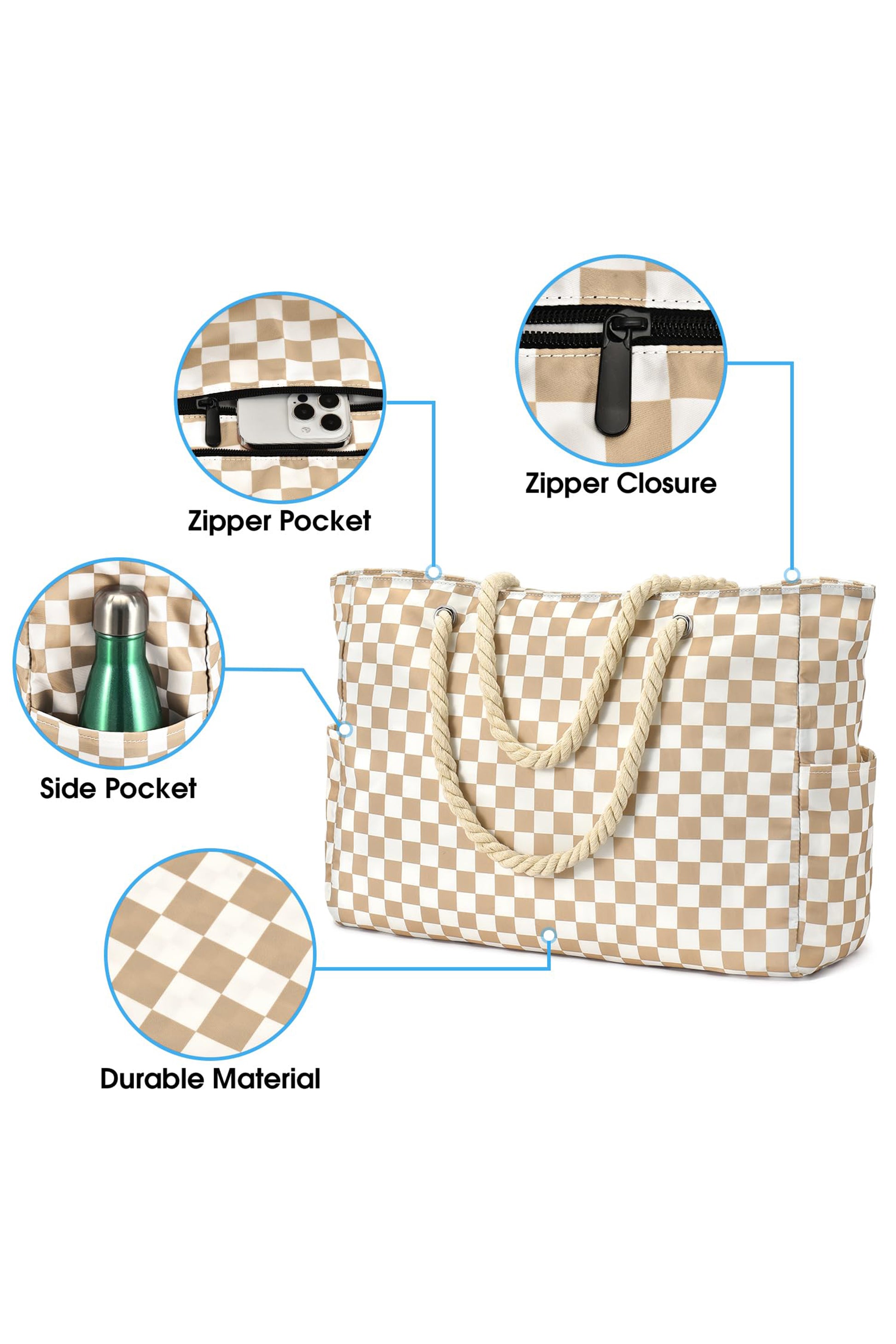 White Striped Waterproof Canvas Large Capacity Tote Bag