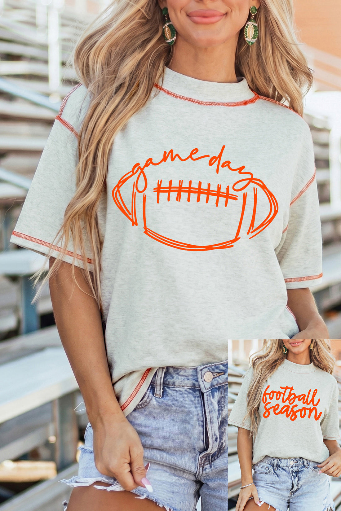 Light Grey Contrast Stitched Rugby/football season Reversible Print High Neck Short Sleeve Top