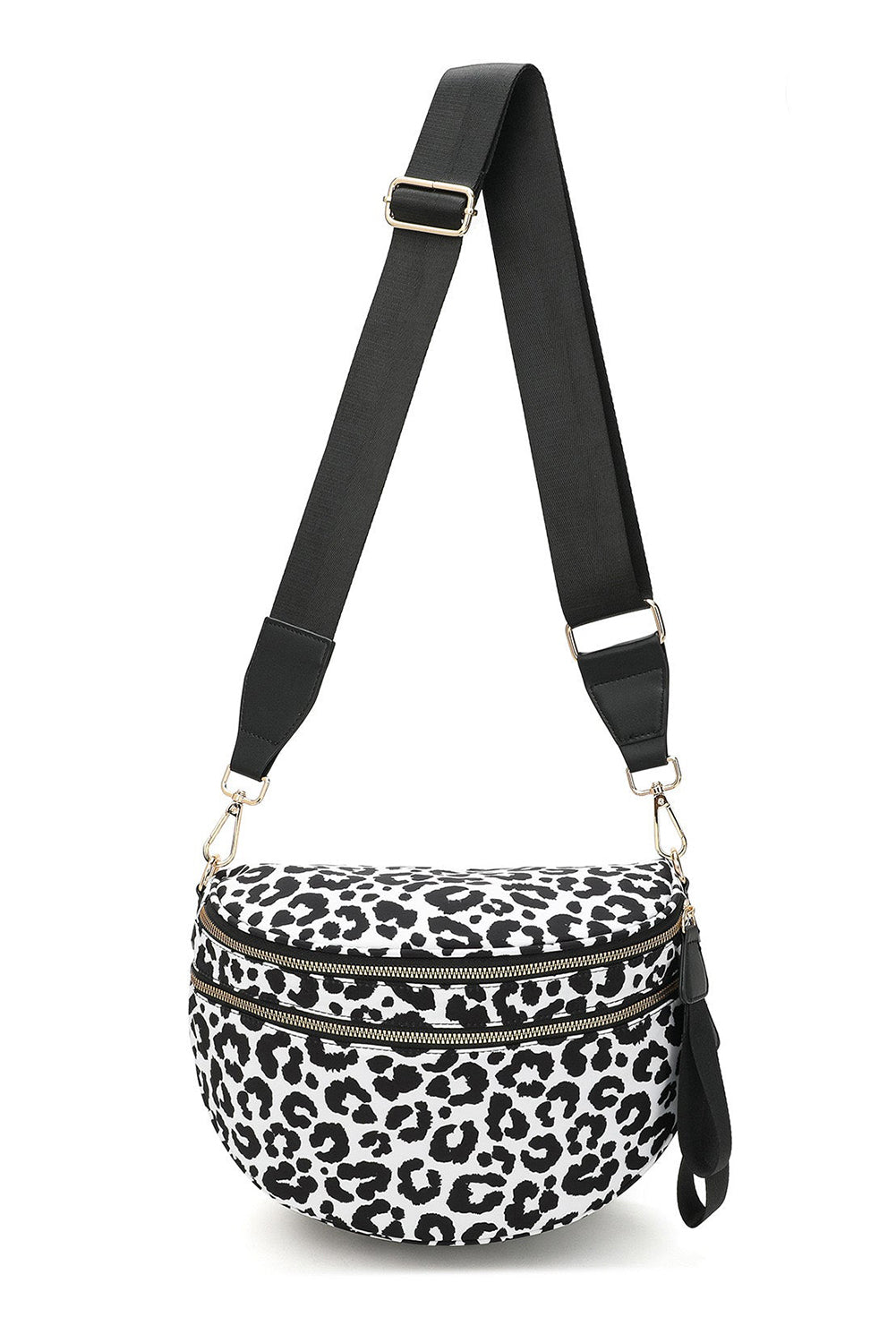 White Animal Spots Print Wide Strap Large Crossbody Bag