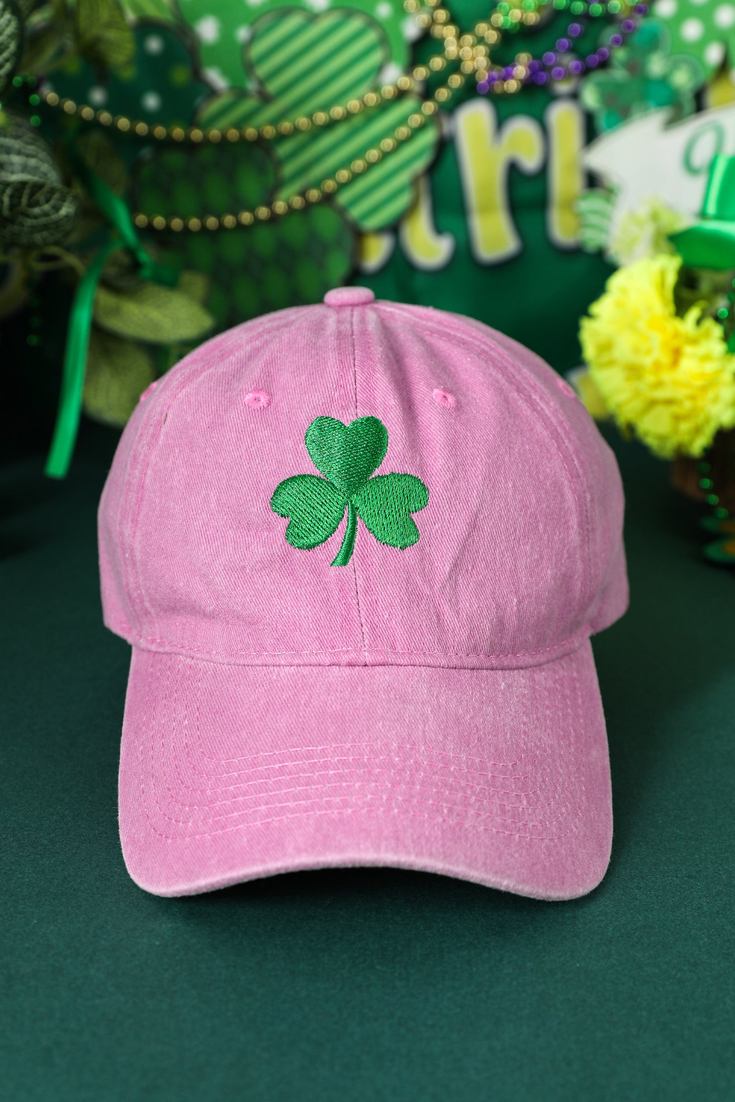 Pink St Patricks Shamrock Embroidered Baseball Cap