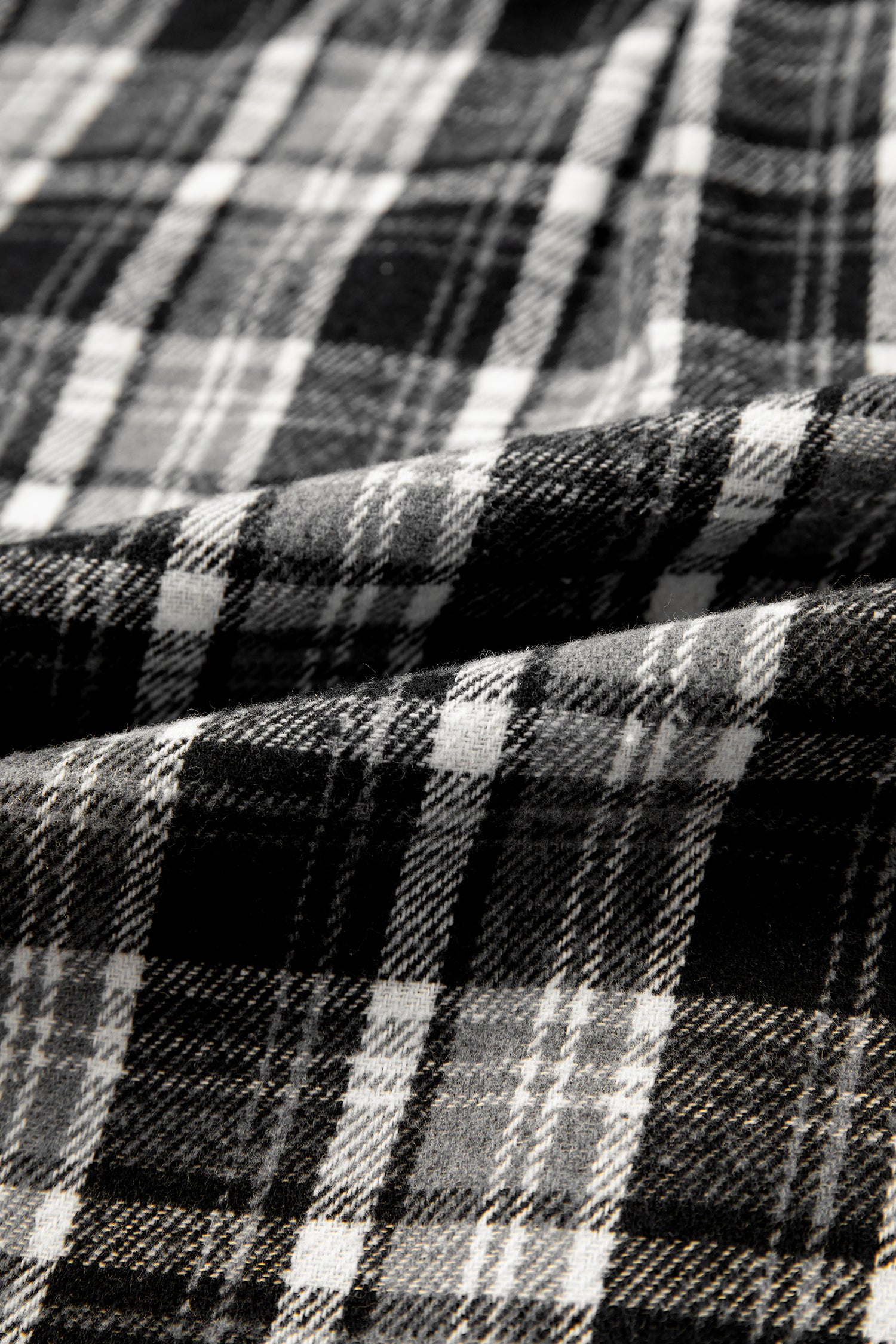 Black Plaid Long Sleeve V Neck Shift Plus Size Shirt Jacket