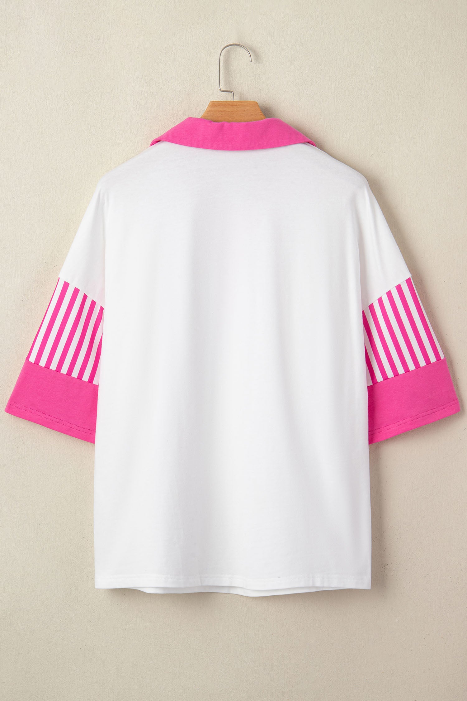 White Sequin Lobster Pattern Striped Trim V Neck Half Sleeve Polo T-Shirt