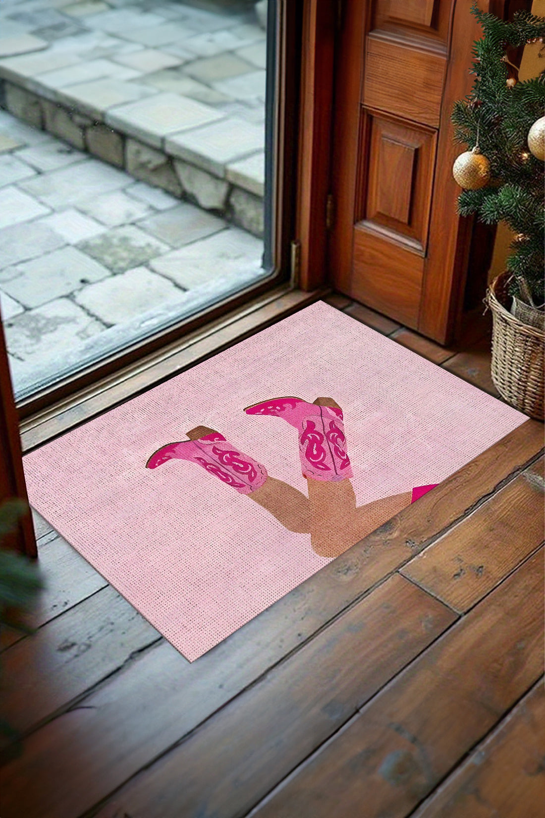 Bright Pink Cowgirl Boots Absorbent Bath Mat