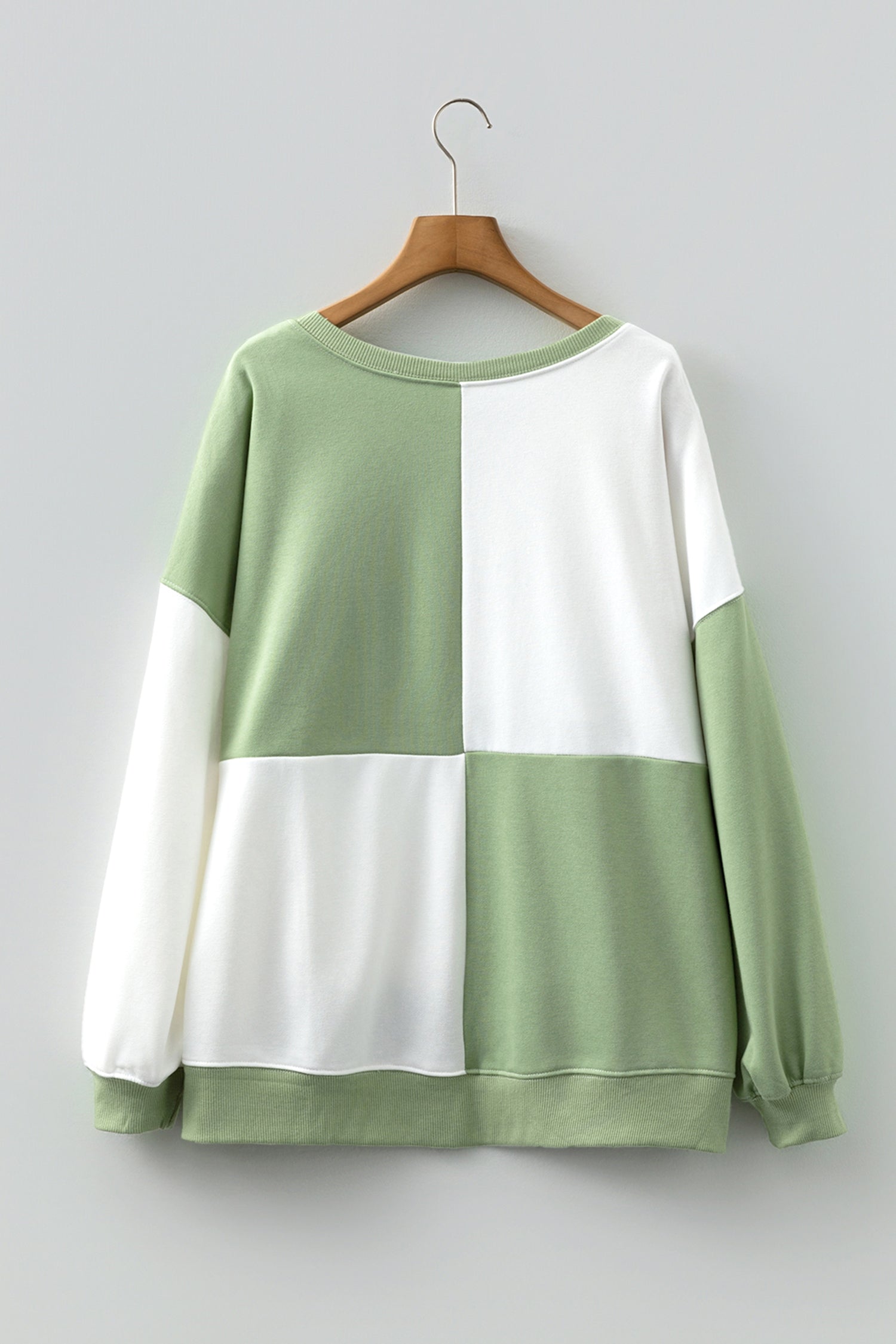 Grass Green Colorblock Henley High Low Oversize Sweatshirt