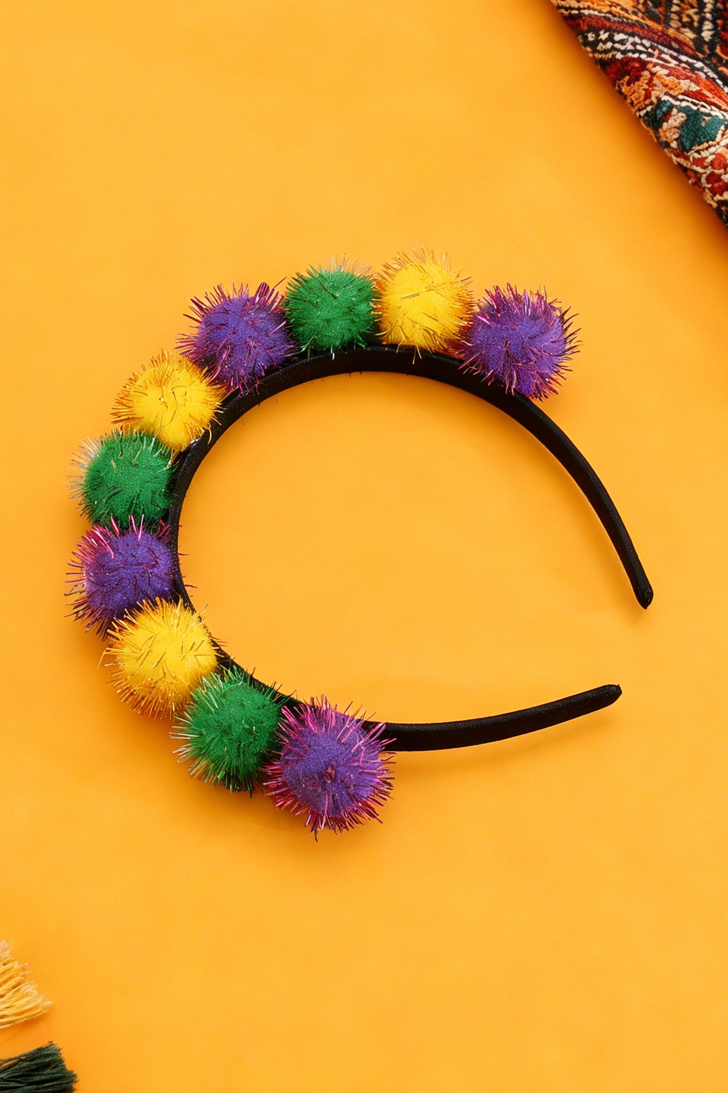 Tillandsia Purple Tinsel Pompom Mardi Gras Plastic Headband