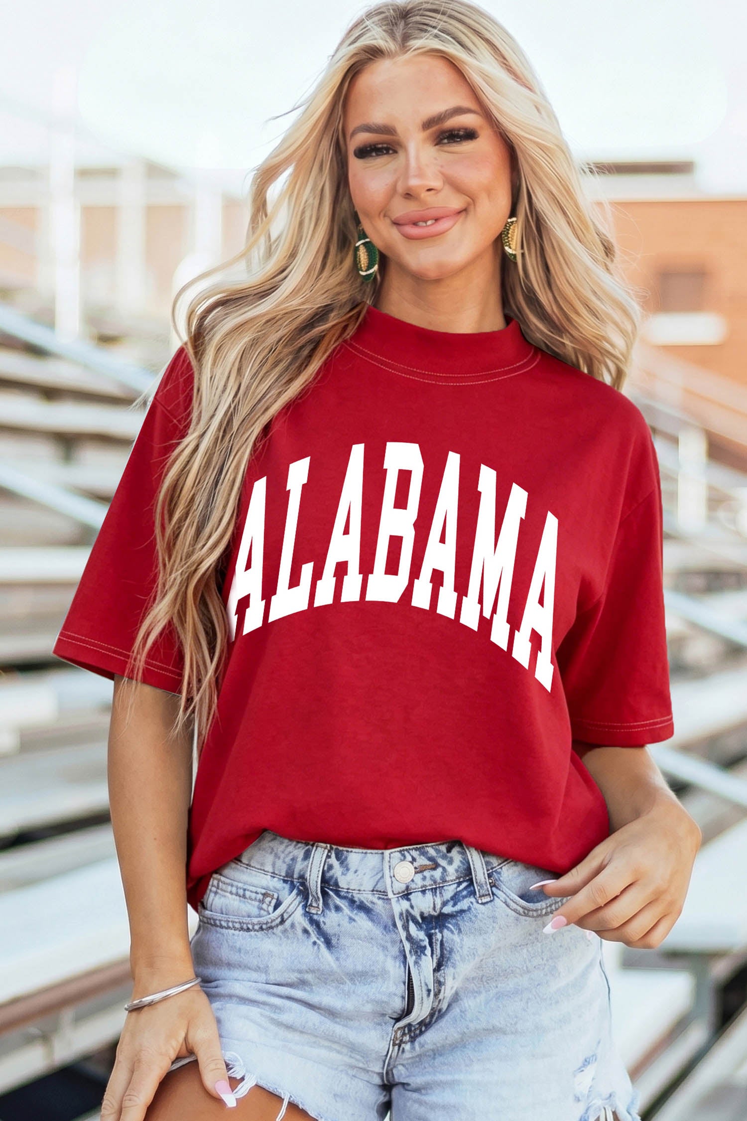 Racing Red AL/ ALABAMA Double Side Printed High Neck Reversible Tee