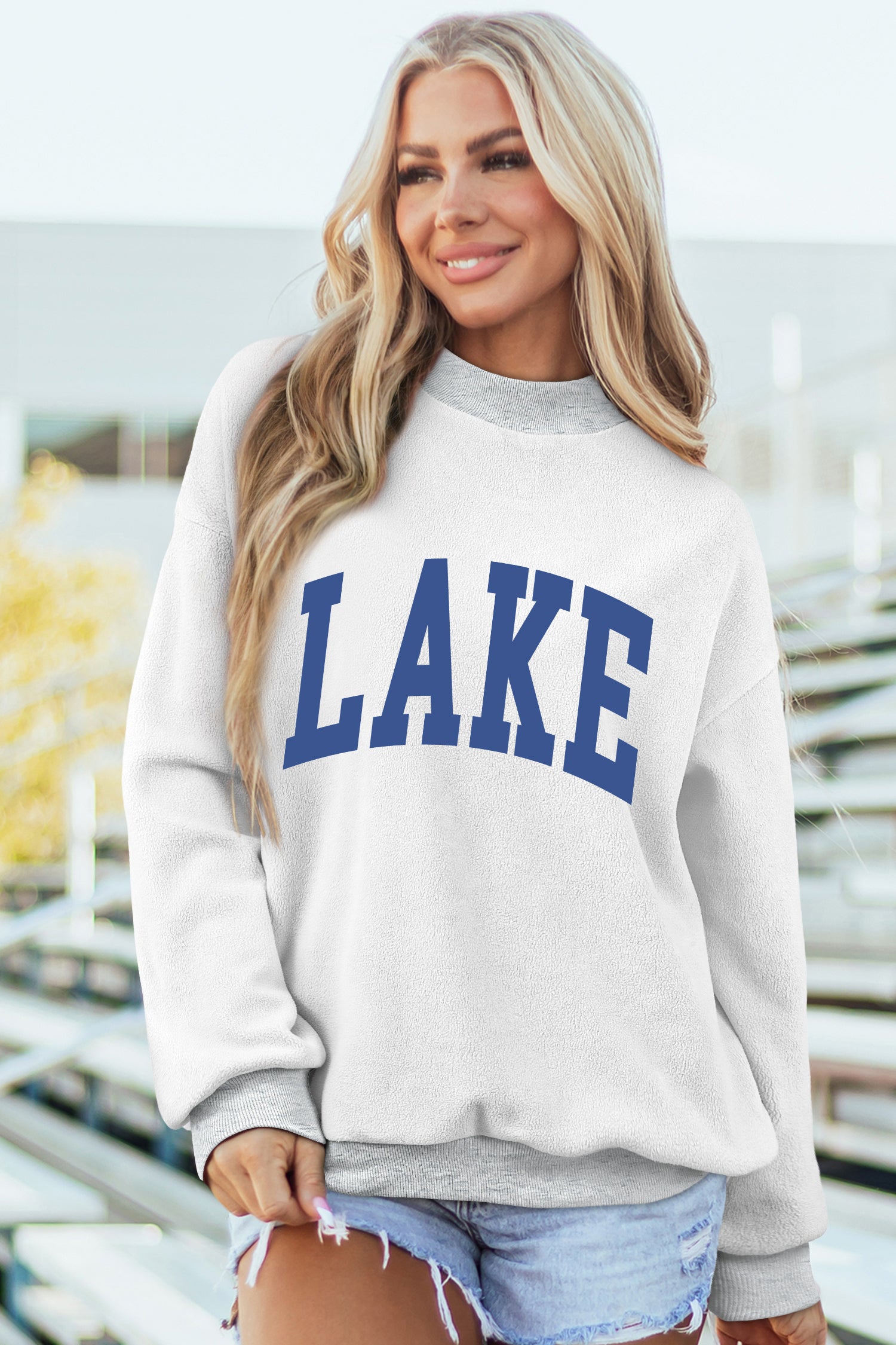 Light Grey Mock Neck Graphic Print Reversible Sweatshirt
