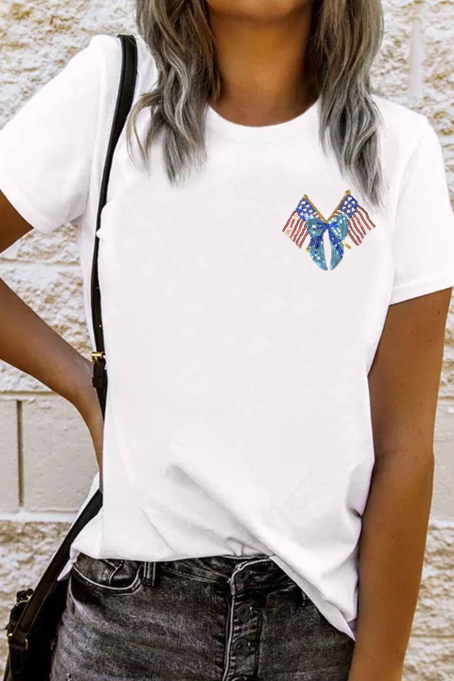 White Patriotic Coquette Flag Sequin Graphic Tee