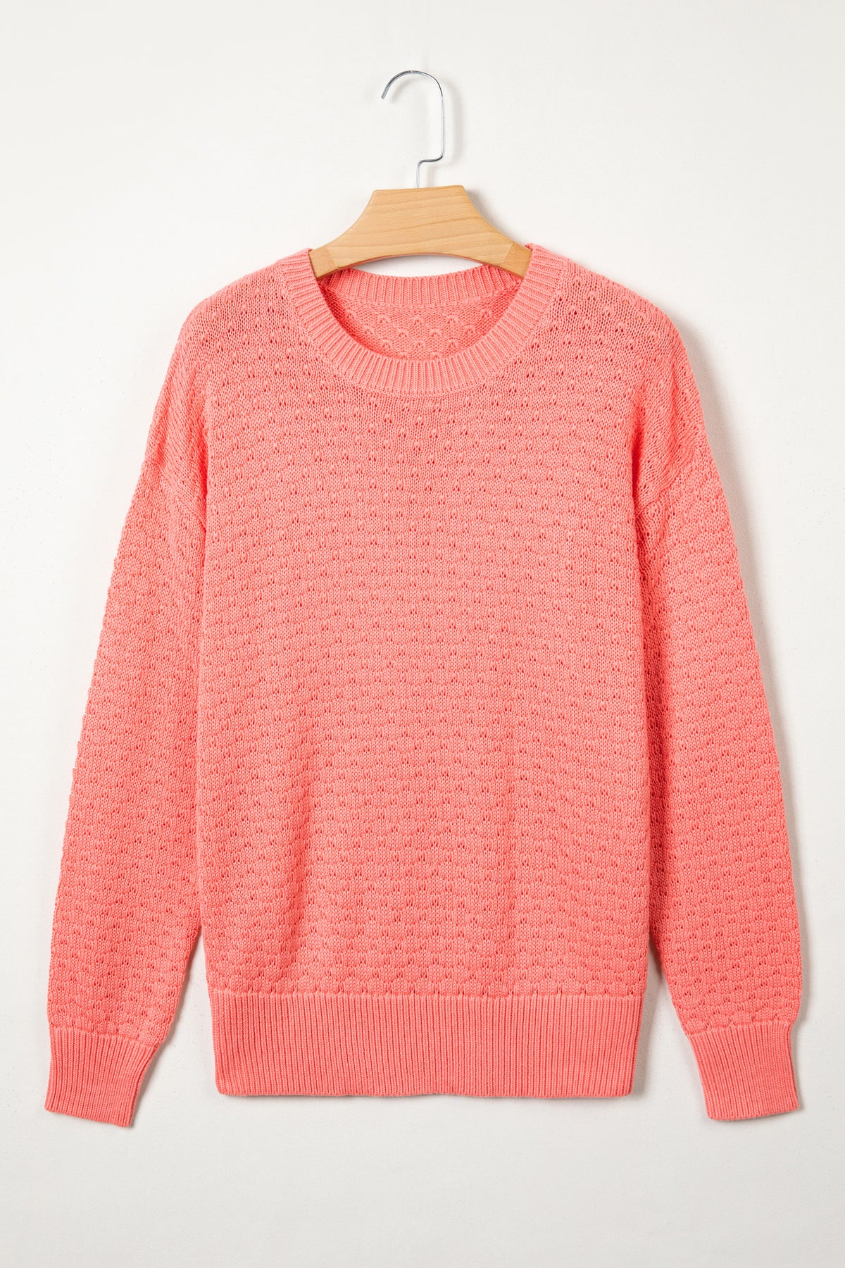 Coral Paradise Drop Shoulder Ribbed Knit Long Sleeve Sweater