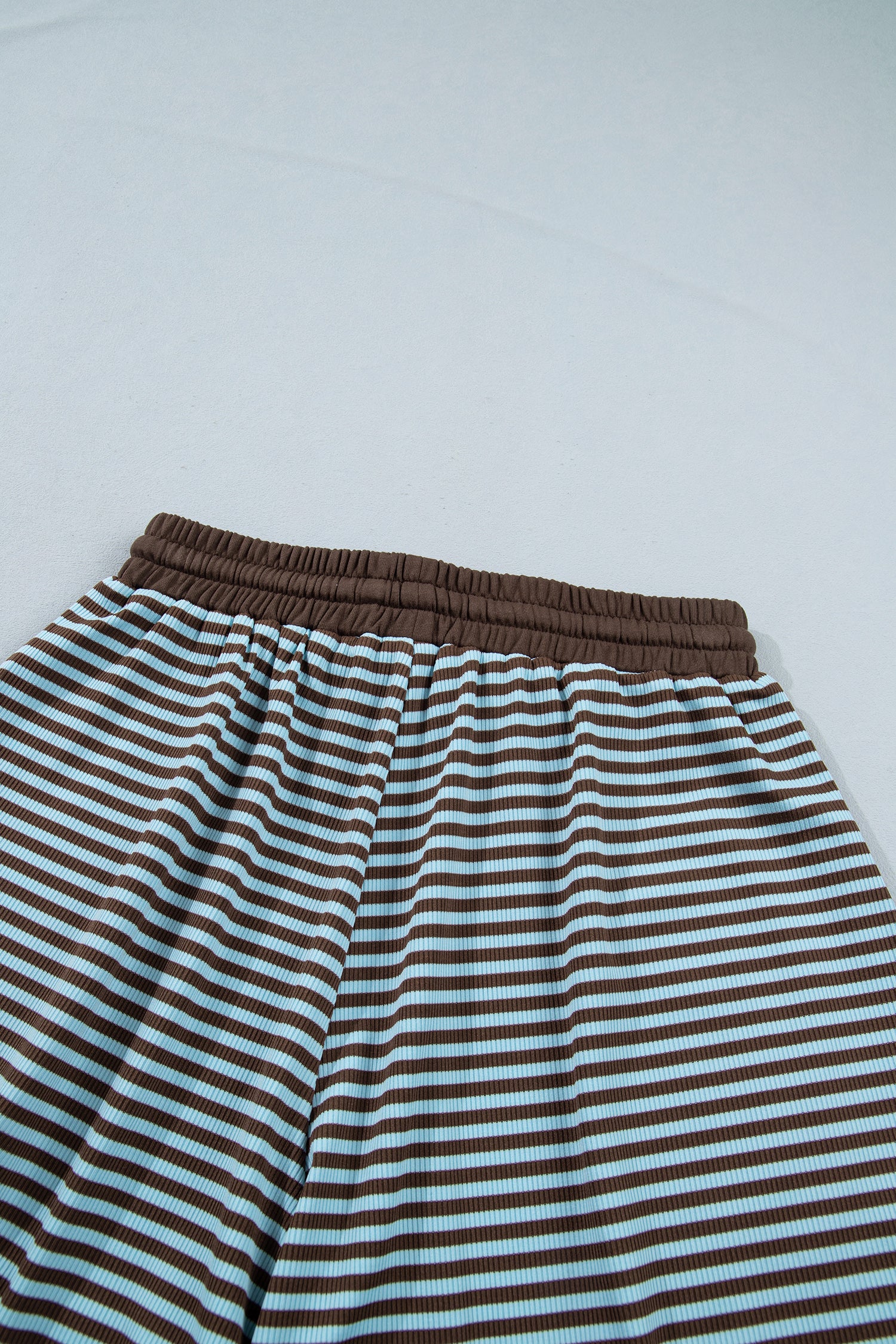 Brown Stripe Oversized Long Sleeve Top Drawstring Loose Shorts 2pcs Set