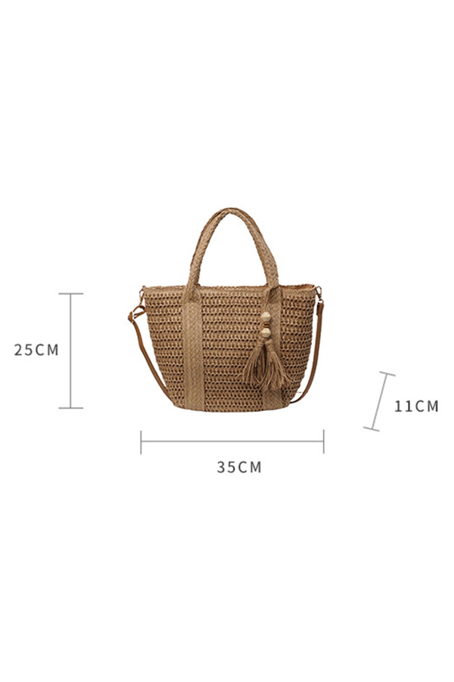 Light French Beige Rattan Woven Beach Vacation Shoulder Tote Bag