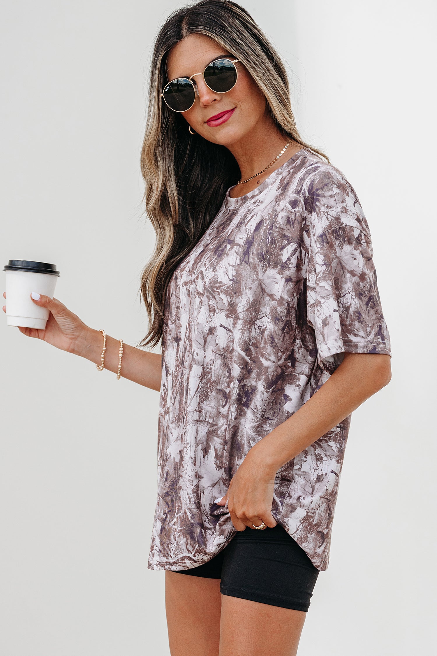 Khaki Camouflage Woodland Print Drop Shoulder Tunic Tee