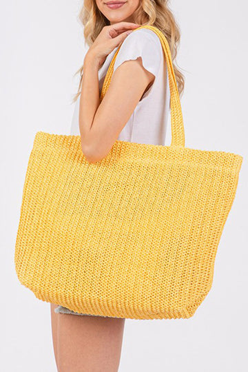 Ginger Solid Color Straw Woven Summer Beach Tote Bag