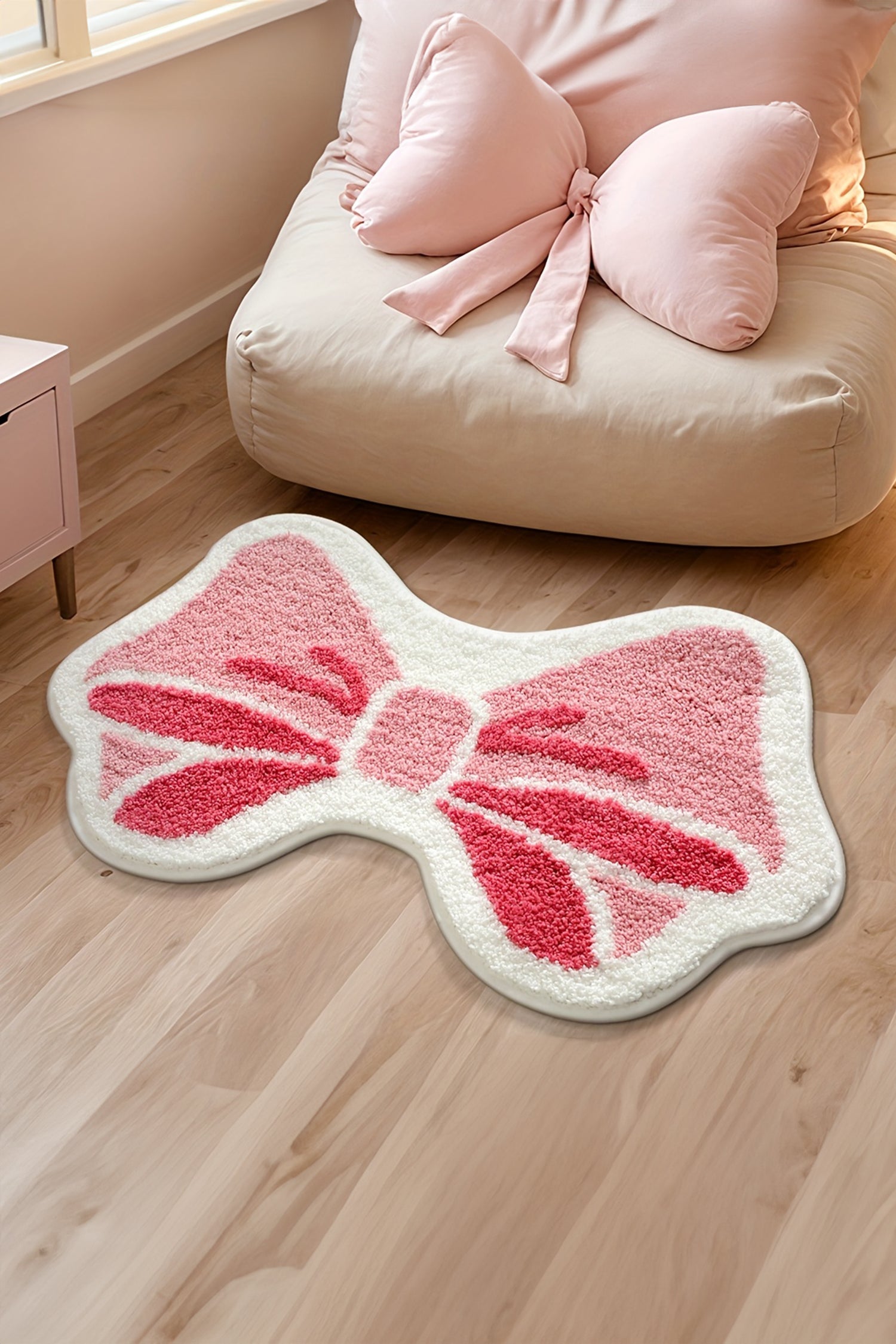 Pink Coquette Bow Plush Microfiber Absorbent Bath Mat