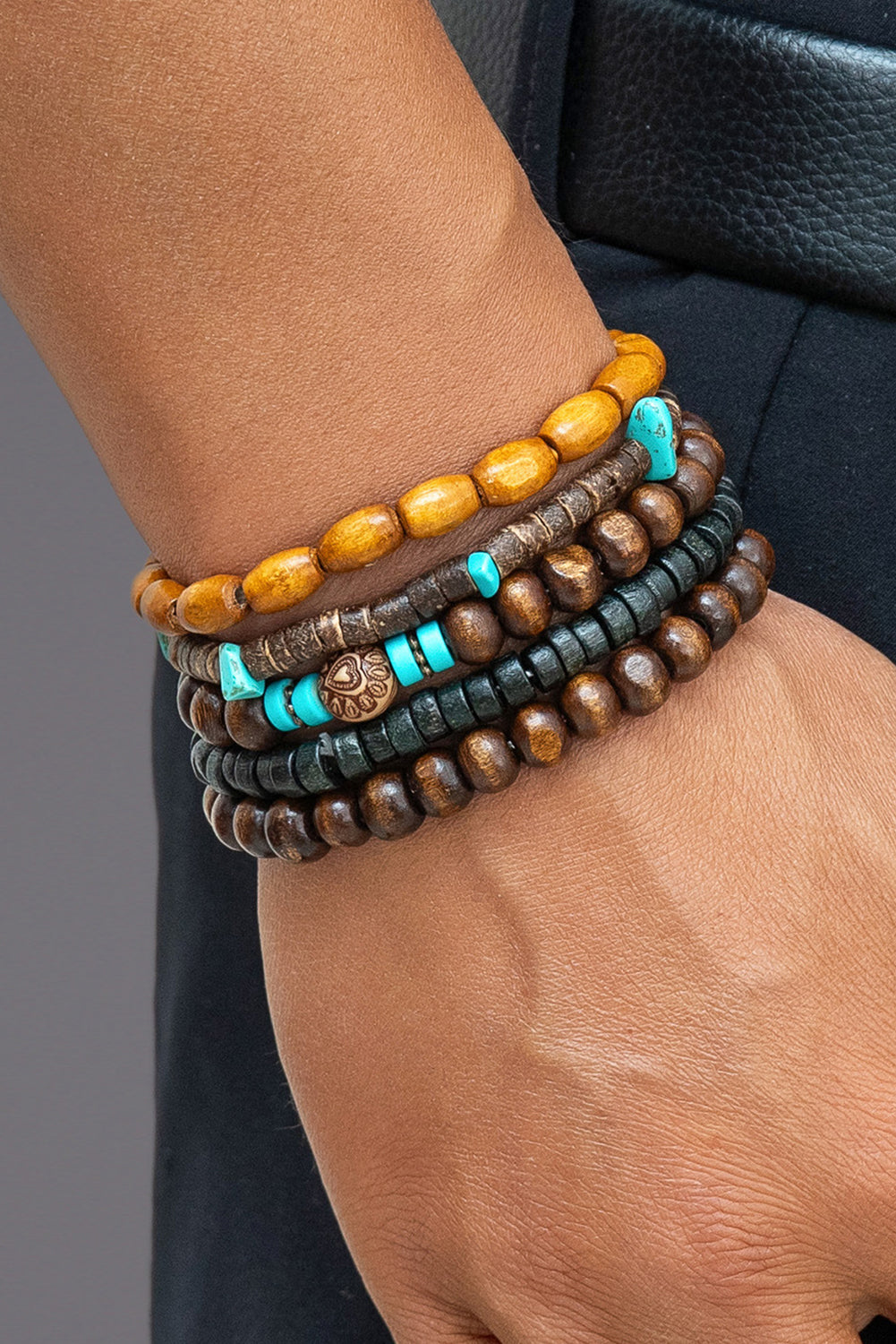 Chestnut Boho Turquoise Wooden Beaded Multi Layer Bracelet