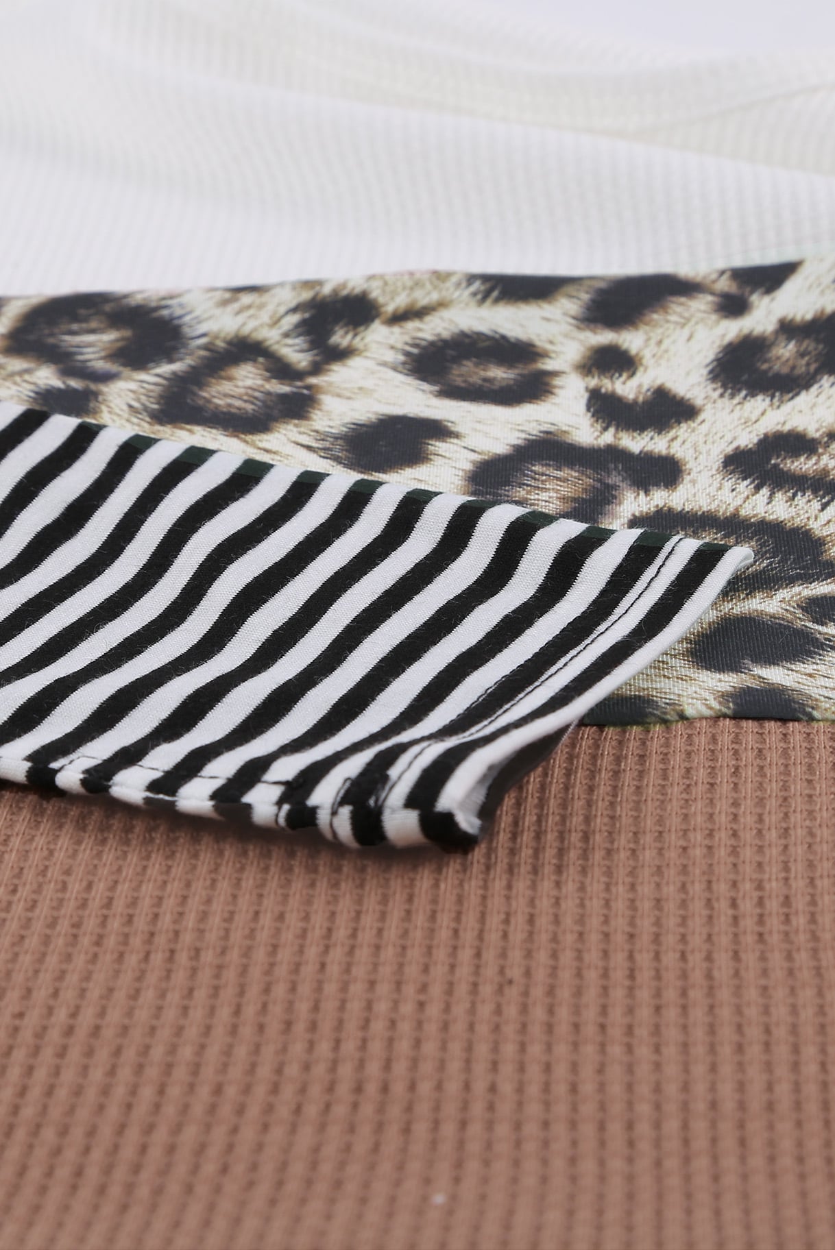 Brown Stripes Leopard Splicing Colorblock Long Sleeve Top