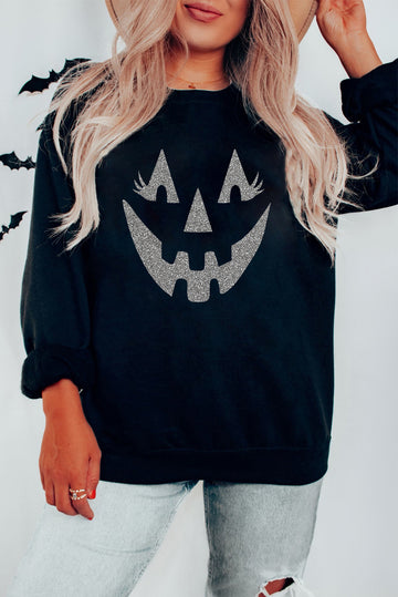 Black Spooky Face Printed Halloween Fashion Baggy Sweatshirt