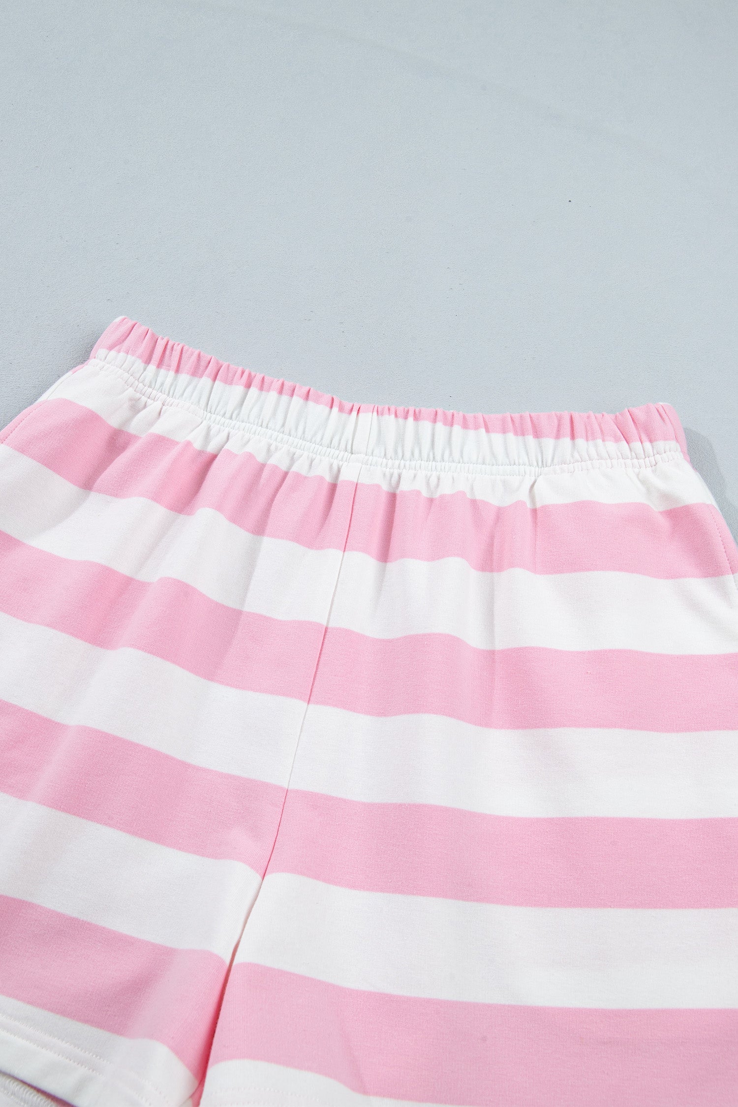 Pink Stripe Patchwork Zipper Pullover Elastic Waist Shorts 2pcs Set