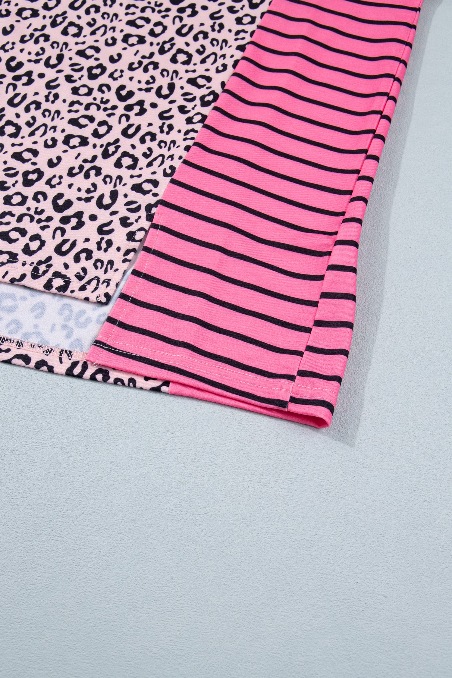 Pink Leopard Striped Contrast Patchwork Plus Size Tee