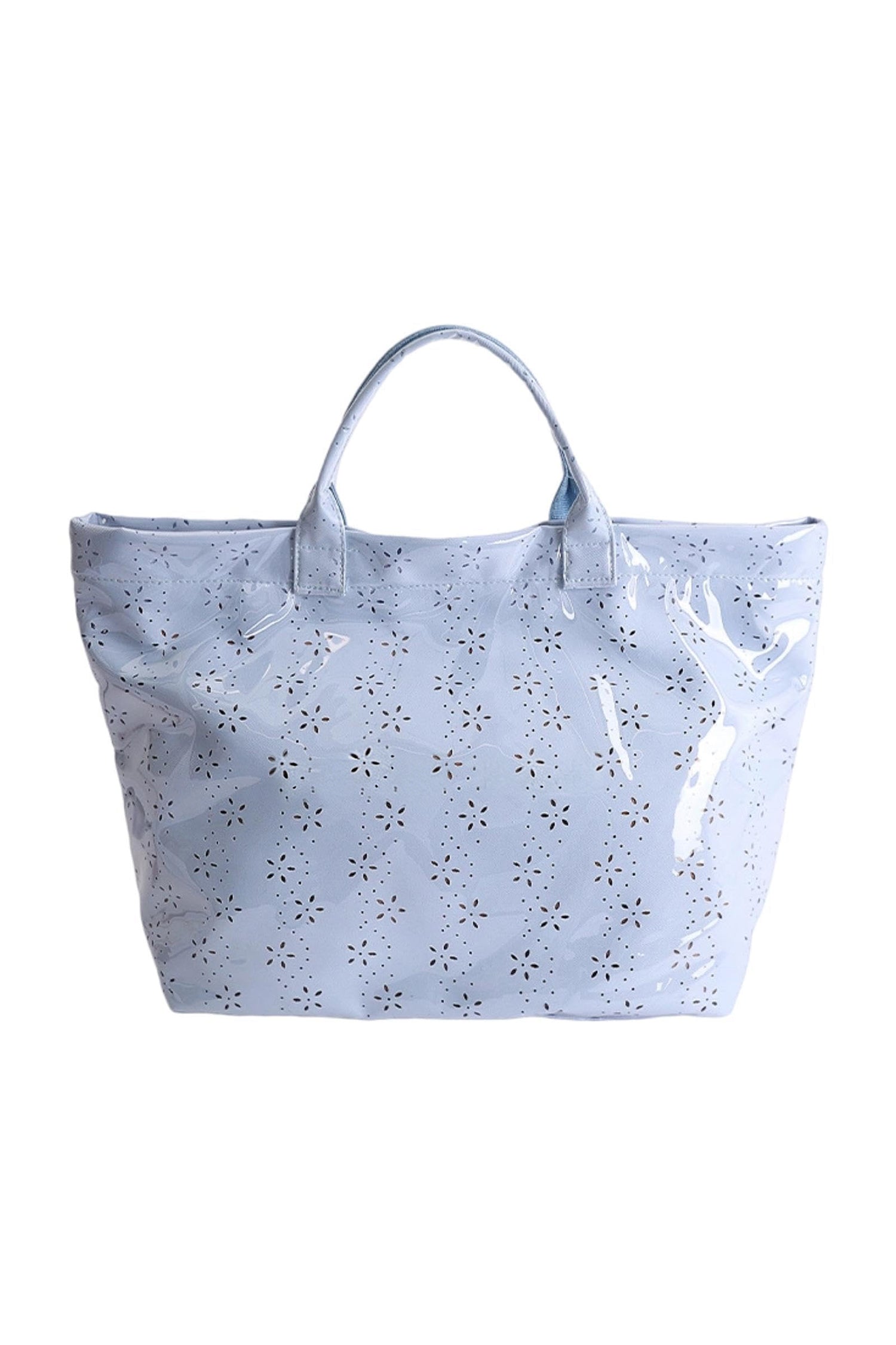 Dusk Blue Eyelet Flower Pattern PVC Glossy Waterproof Tote Bag