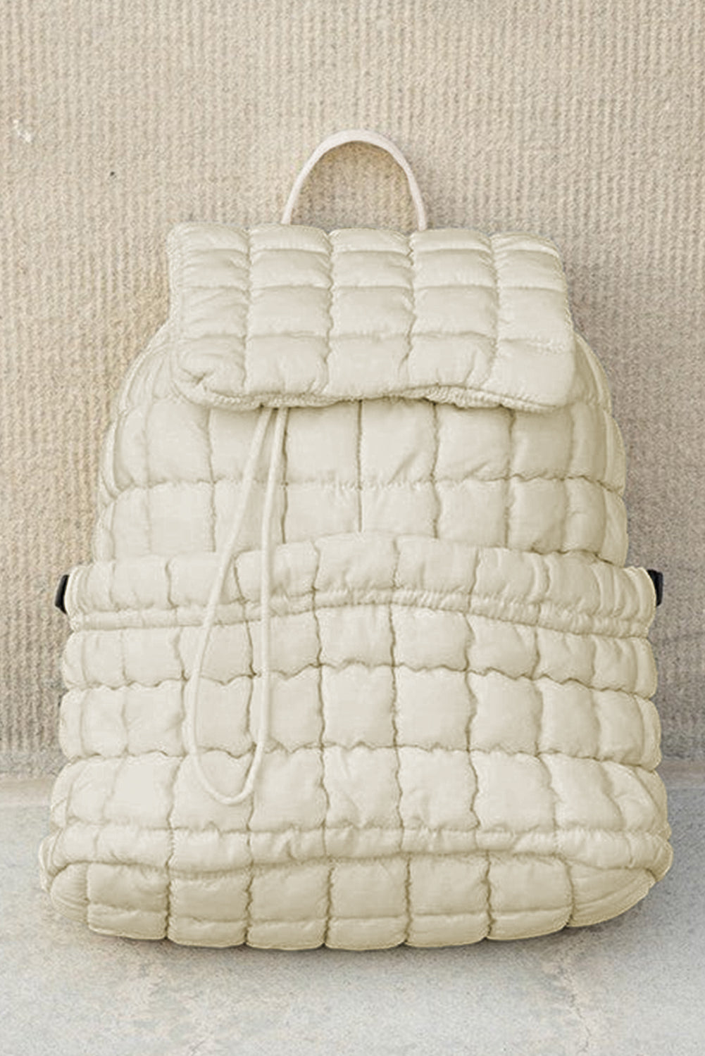 White Solid Flapped Quilted Puffer Backpack