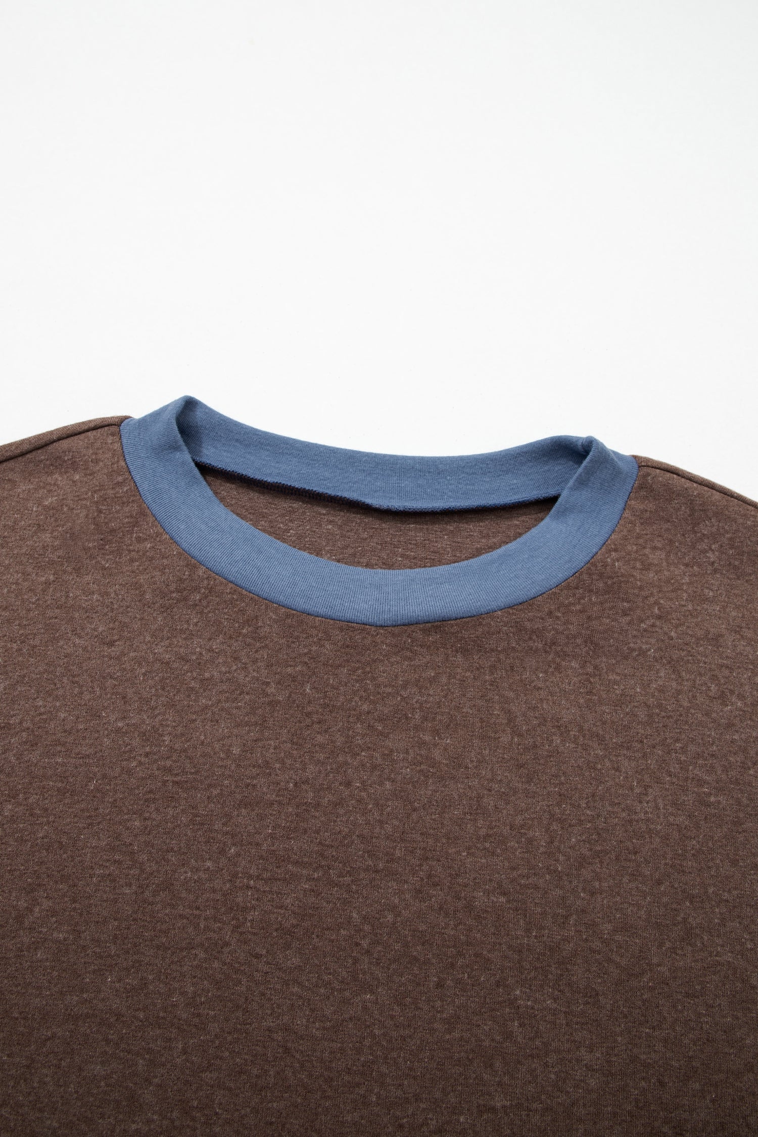 Dark Brown Long Sleeve Round Neck Patchwork Colorblock Plus Size Set