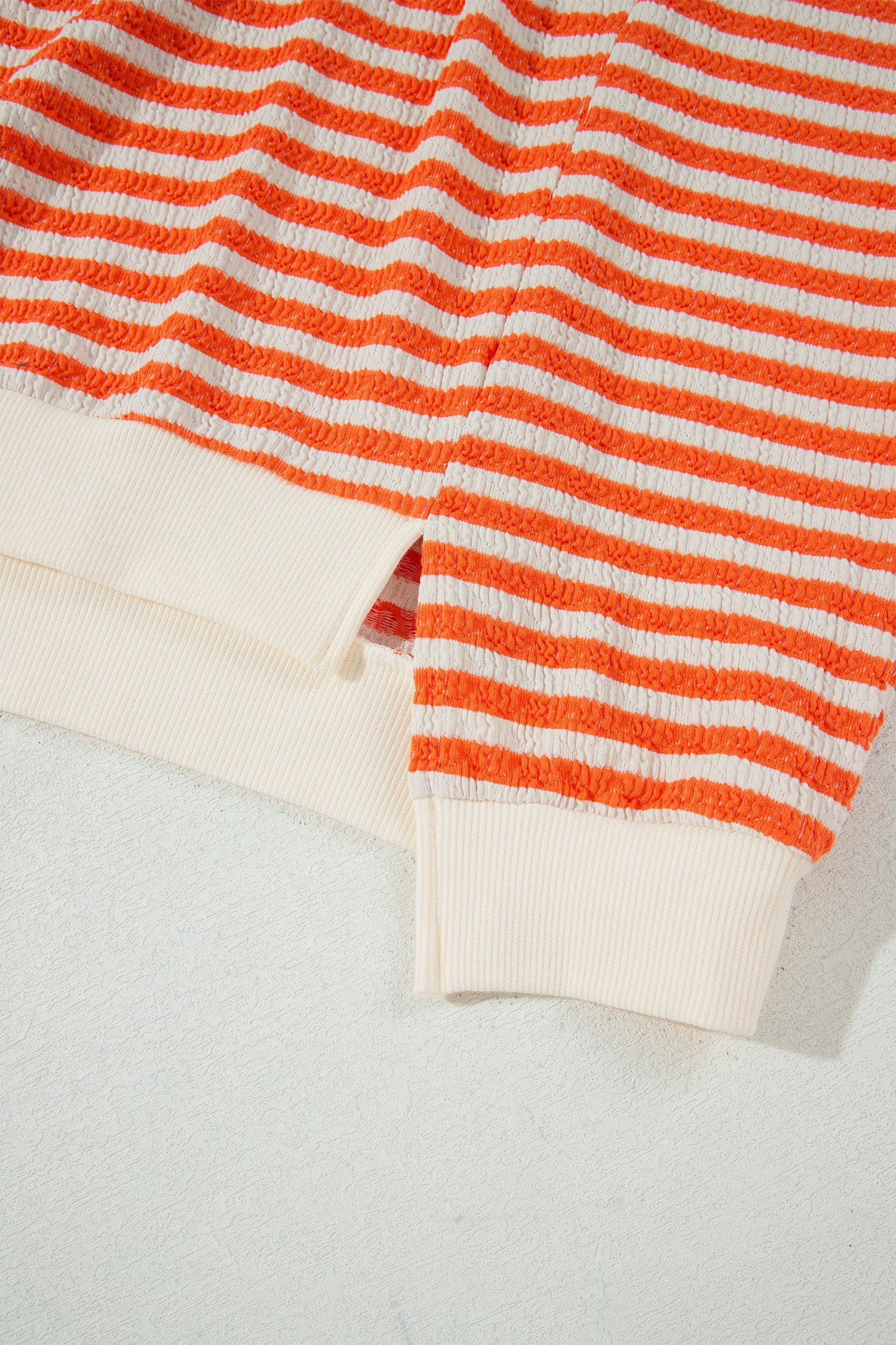 Orange Stripe Striped Textured Stand Neck Oversized Long Sleeve Top