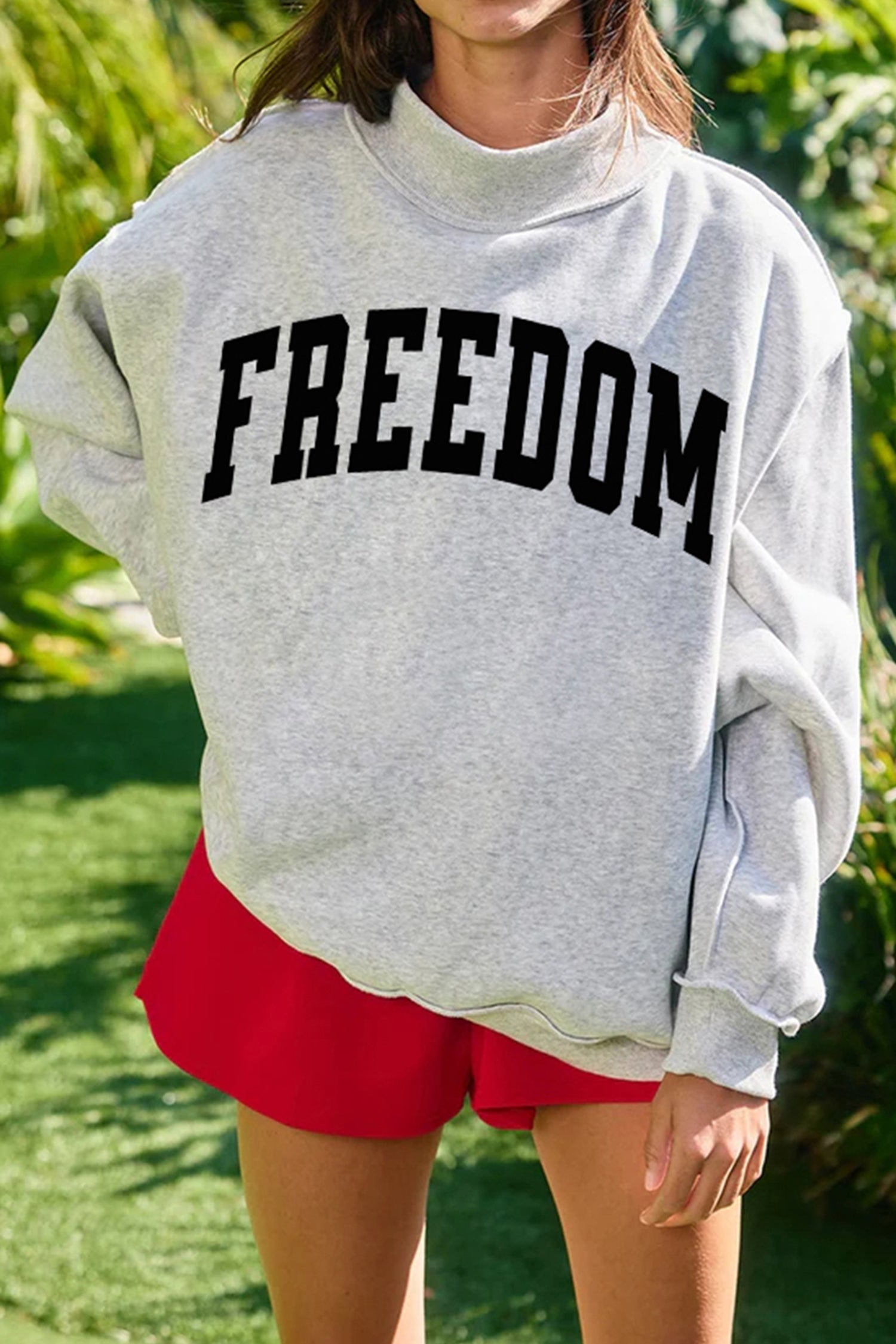 Light Grey FREEDOM/ LEGACY Double Side Printed Reversible Mock Neck Sweatshirt