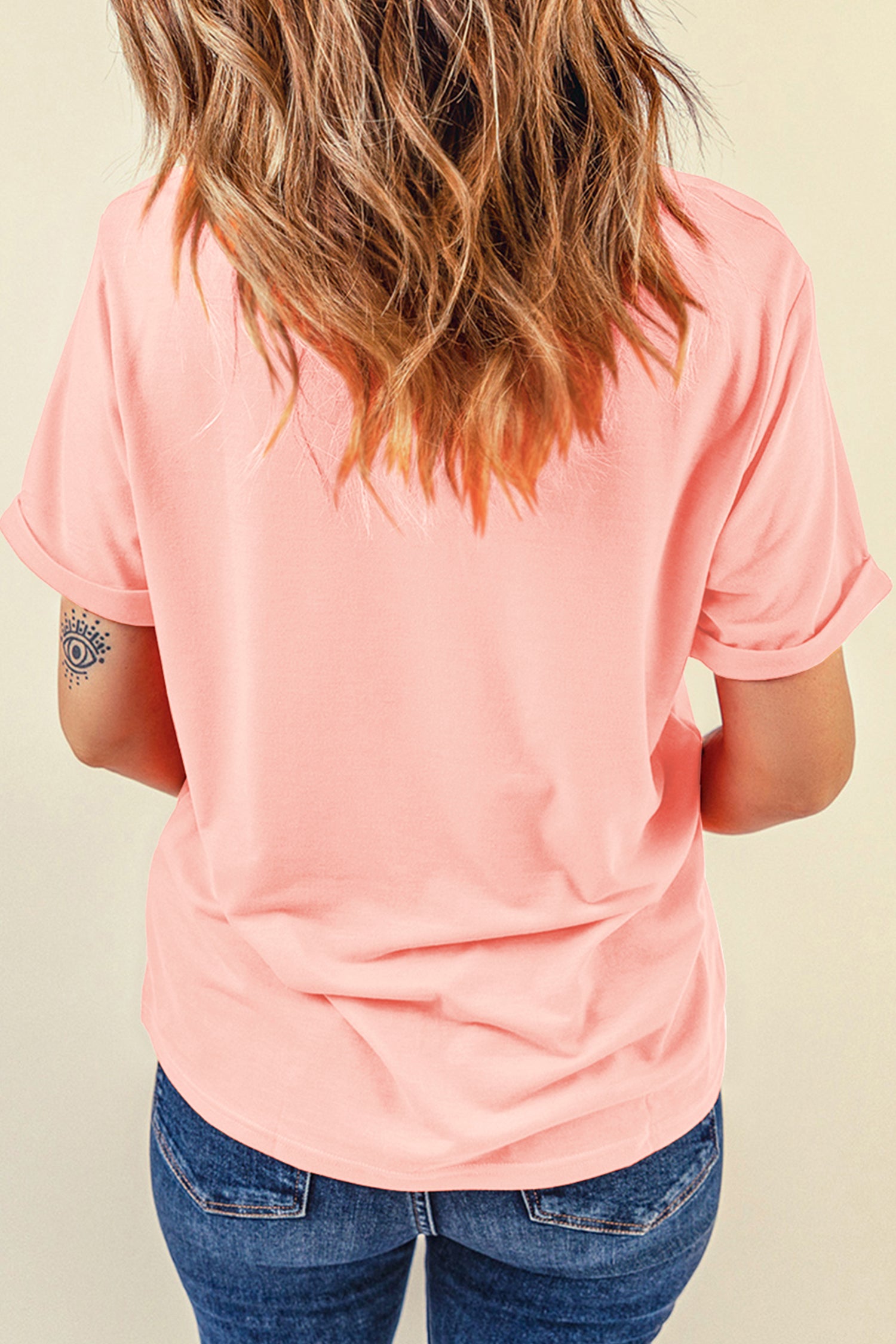 Pink He is Risen Patchwork Bow Cross Printed T Shirt