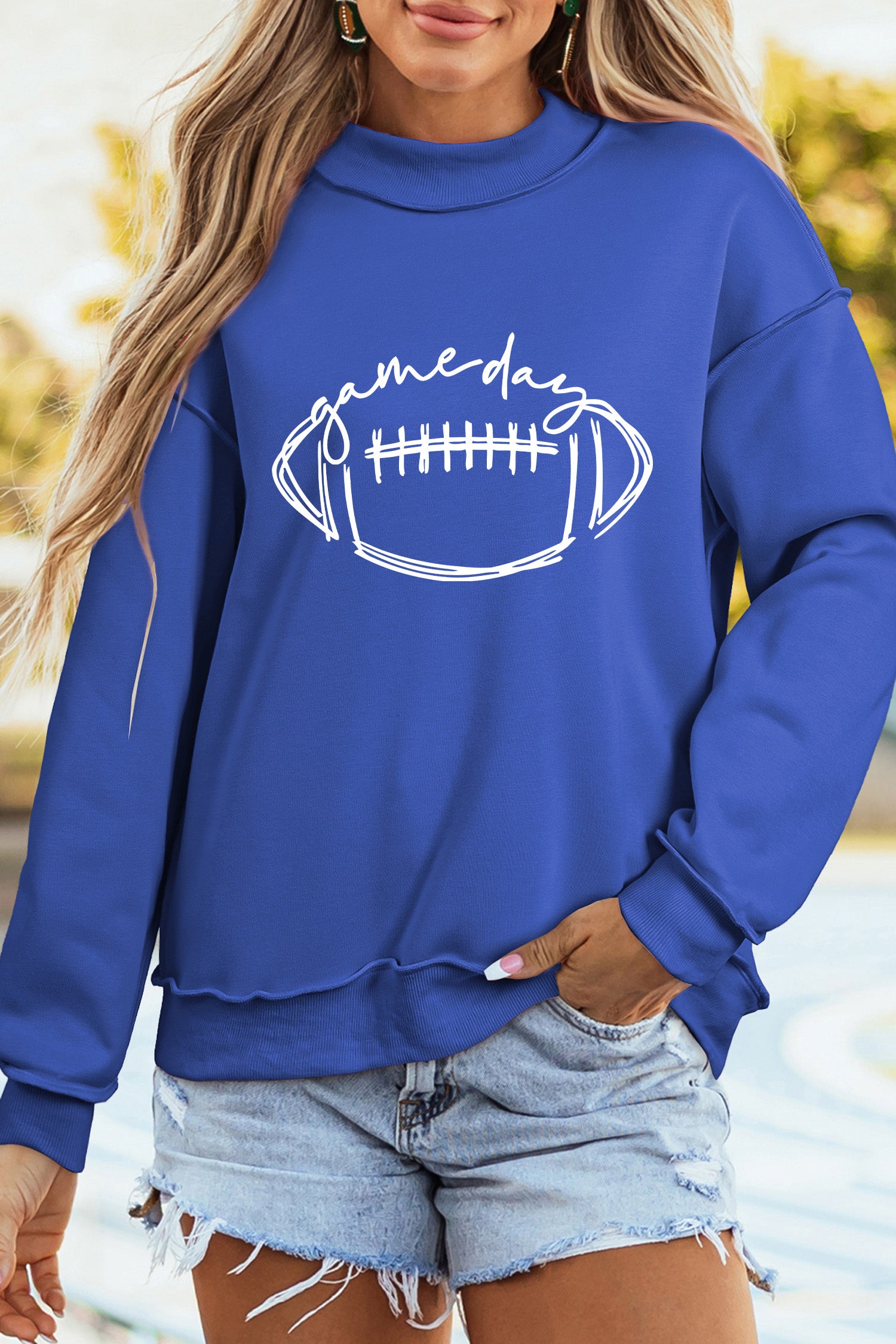 Dark Blue Football Season/Rugby Double Side Printed High Neck Game Day Sweatshirt