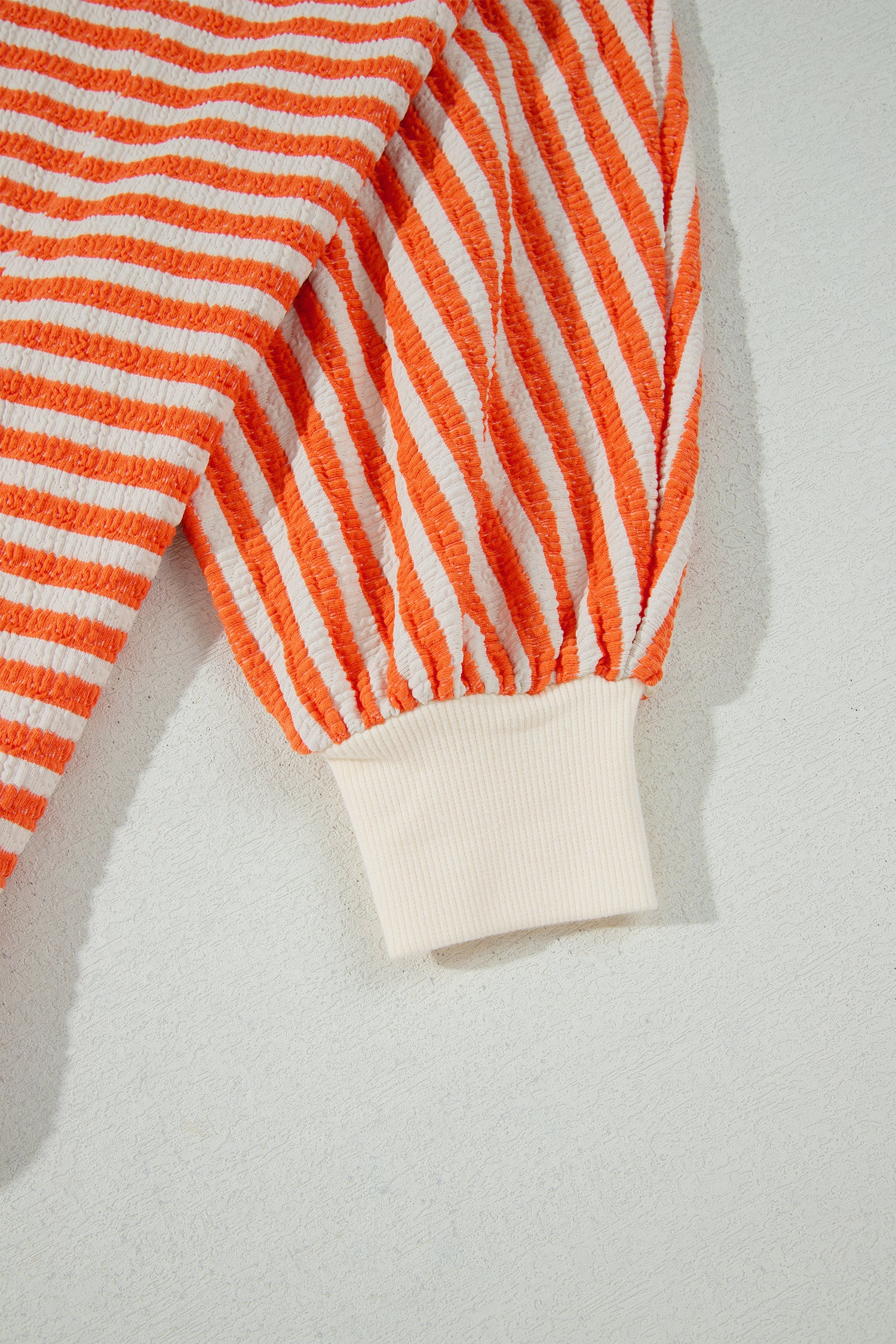 Orange Stripe Striped Textured Stand Neck Oversized Long Sleeve Top