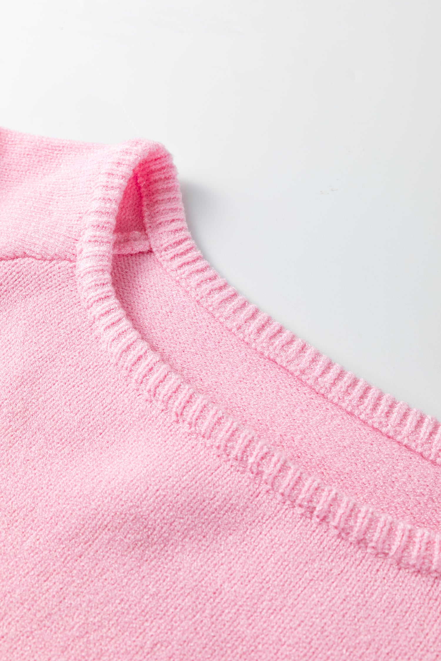 Pink Solid Color Knit Loose Bracelet Sleeve Dolman Sweater