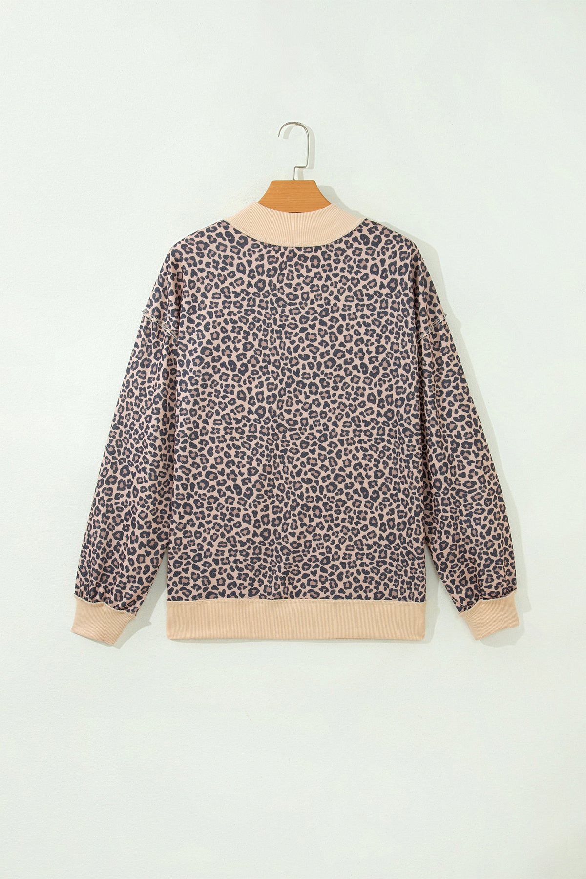 Multicolour Plus Size Leopard Print Ribbed Color Block Mock Neck Tunic Sweatshirt
