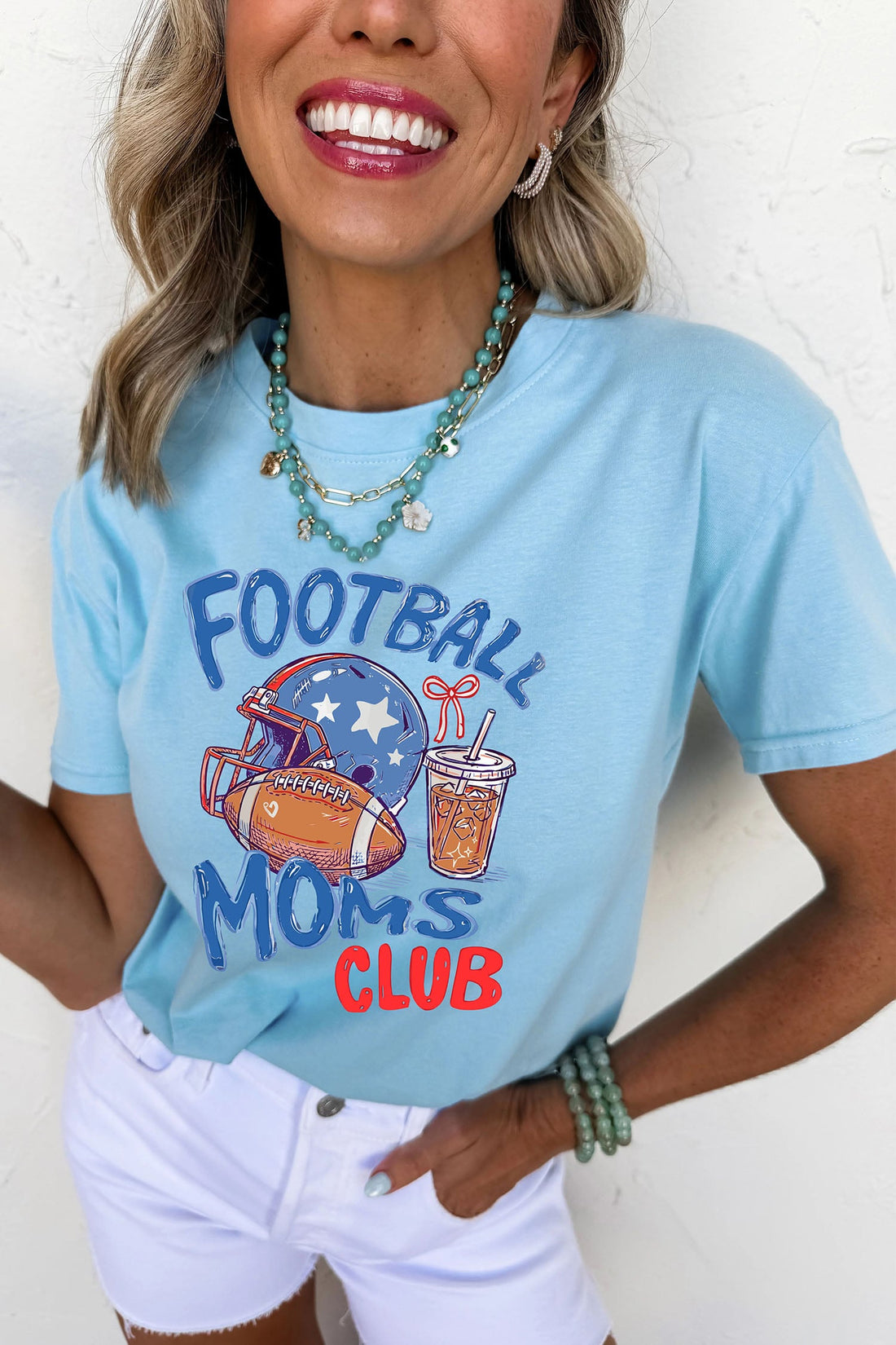 Light Blue FOOTBALL MOMS CLUB Game Day Graphic T Shirt