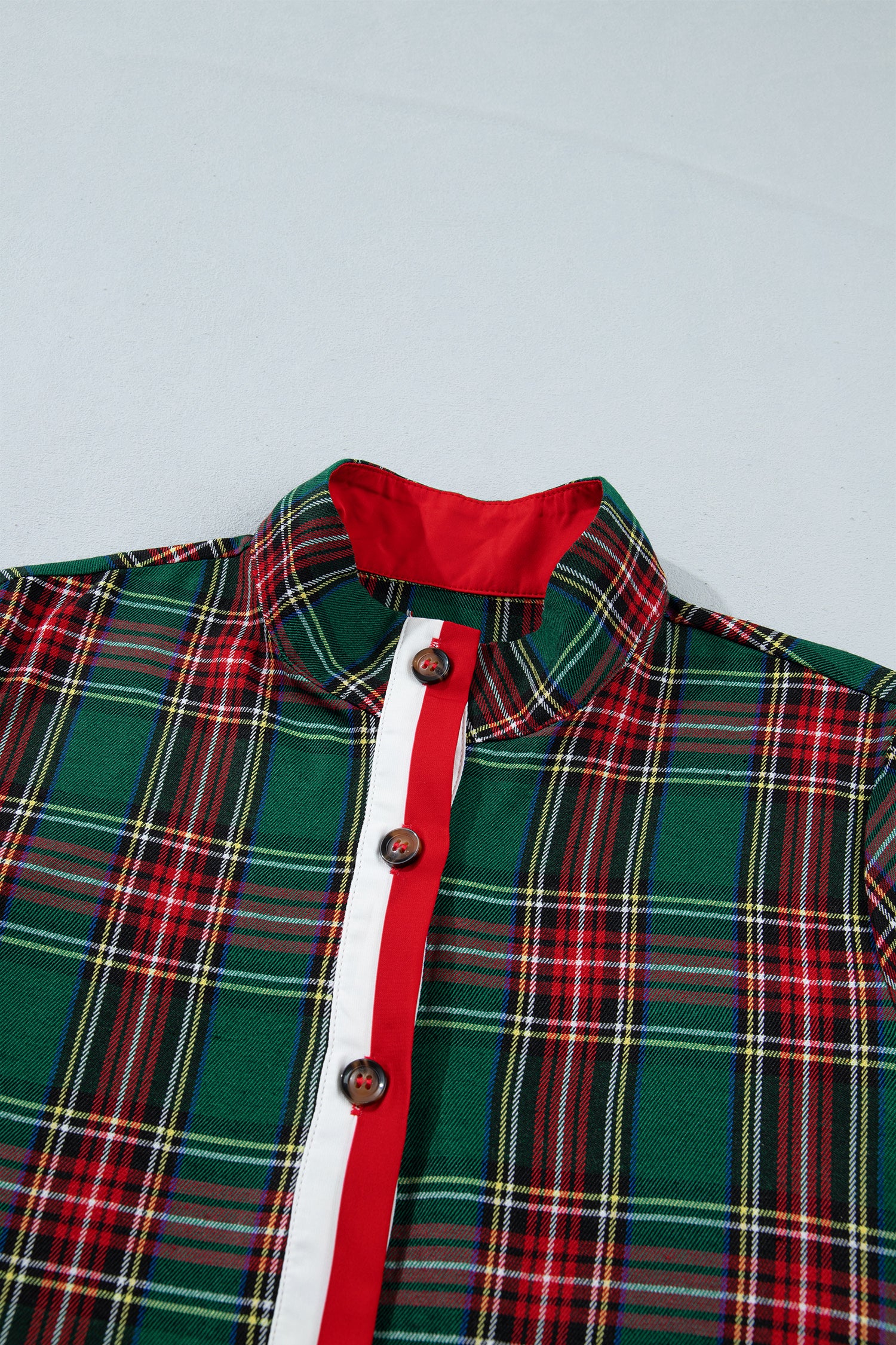 Green Plaid Button Front Short Sleeve Shift Dress