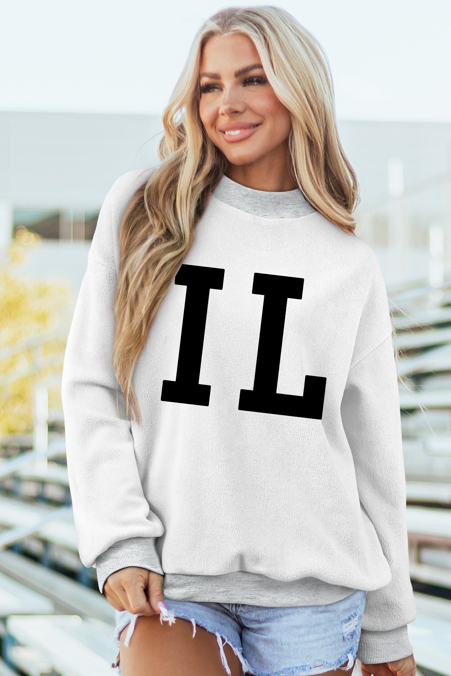 Light Grey ILLINOIS/ IL Double Side Printed Mock Neck Reversible Sweatshirt